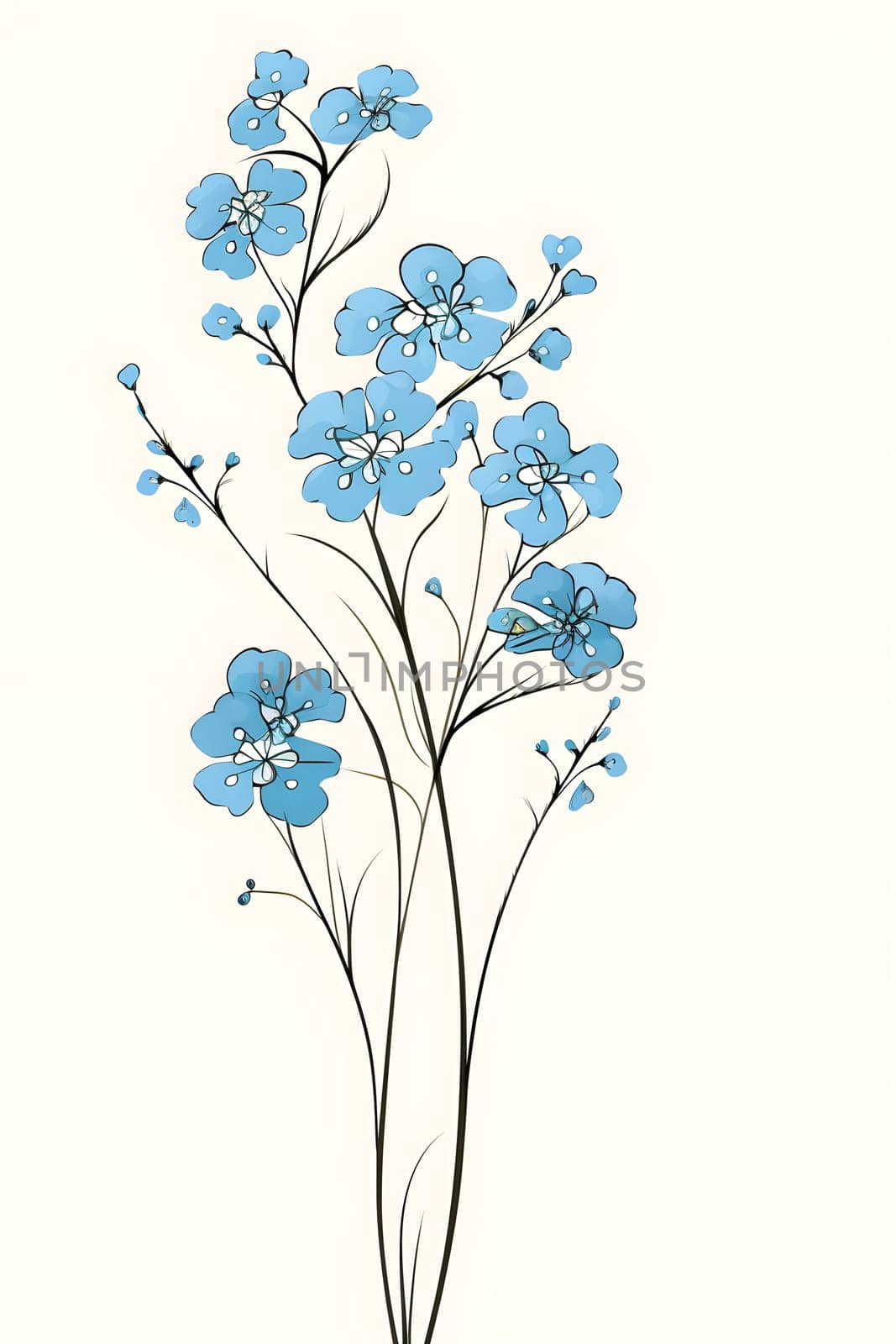 floral illustration of forget-me-not flowers on white background - generative AI by chrisroll