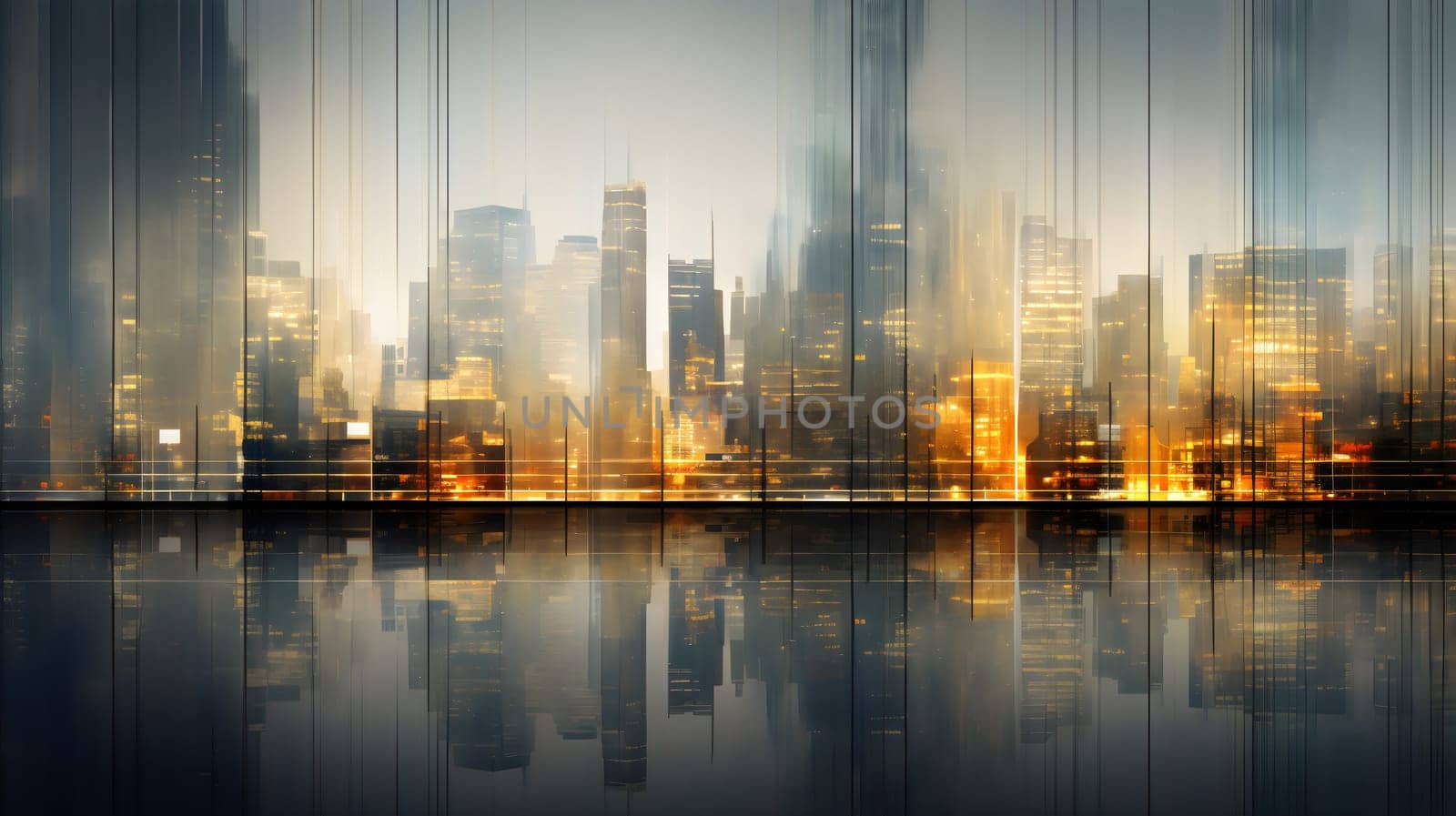 colored abstract city skyline with reflection - modern digital painting - AI generative