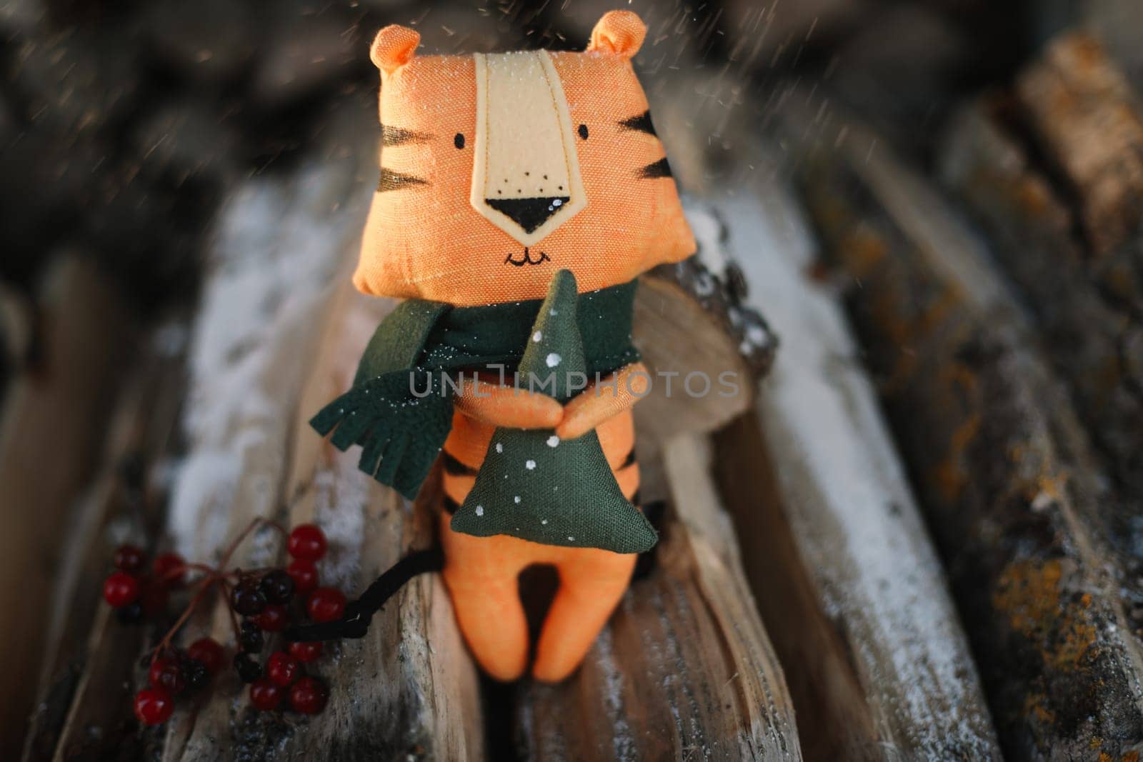 Tiger toy - symbol of new 2022. Christmas, New Year, Winter concept by paralisart