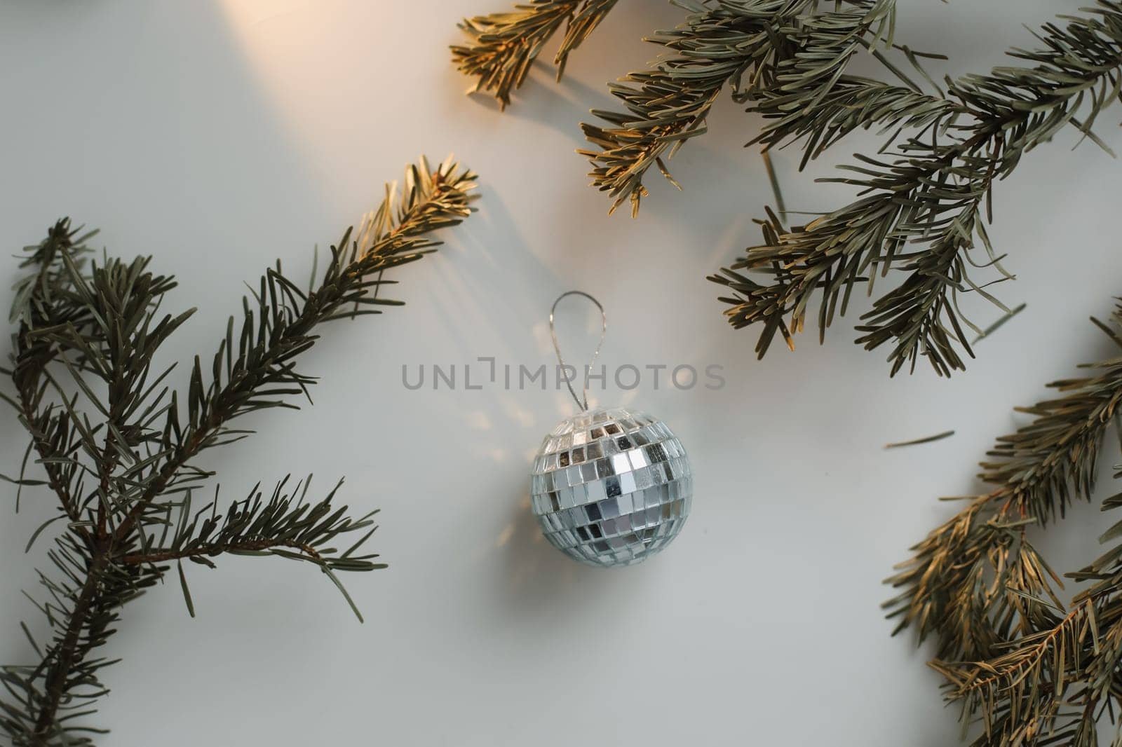 New Year and Christmas decorations on white background.