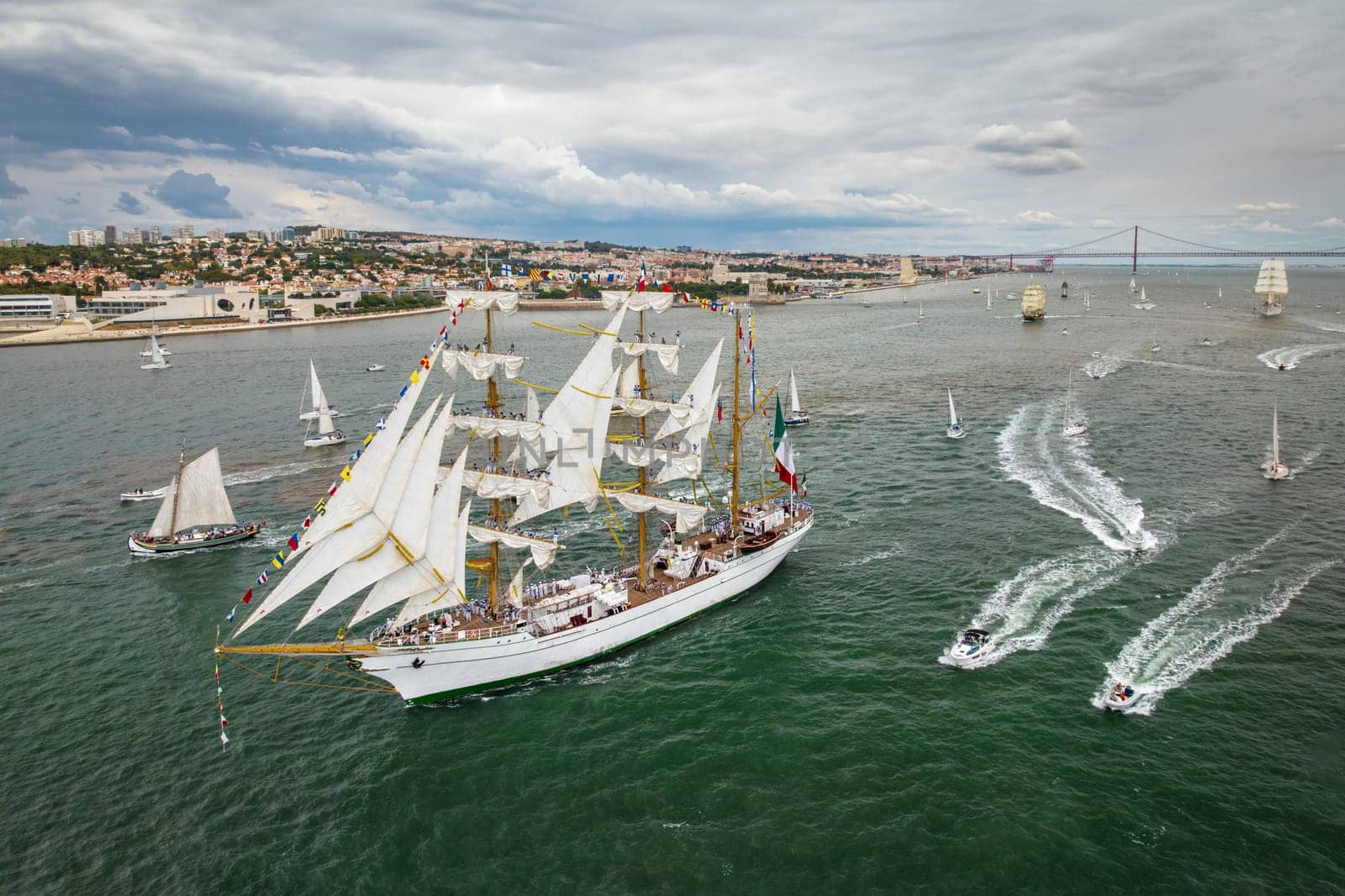 Tall ships sailing in Tagus river. Lisbon, Portugal by dimol