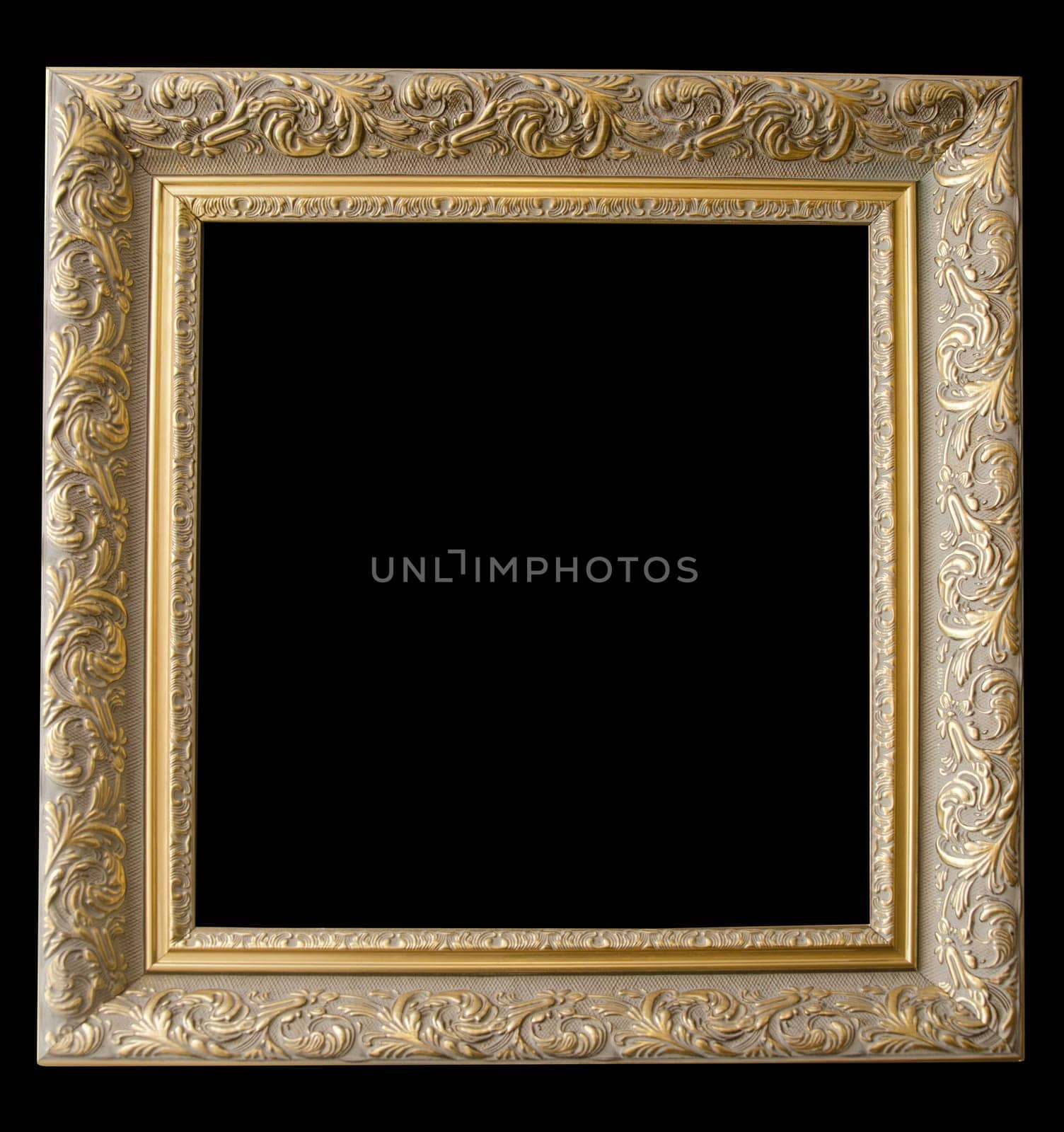 Picture gold frame with a decorative pattern on a black