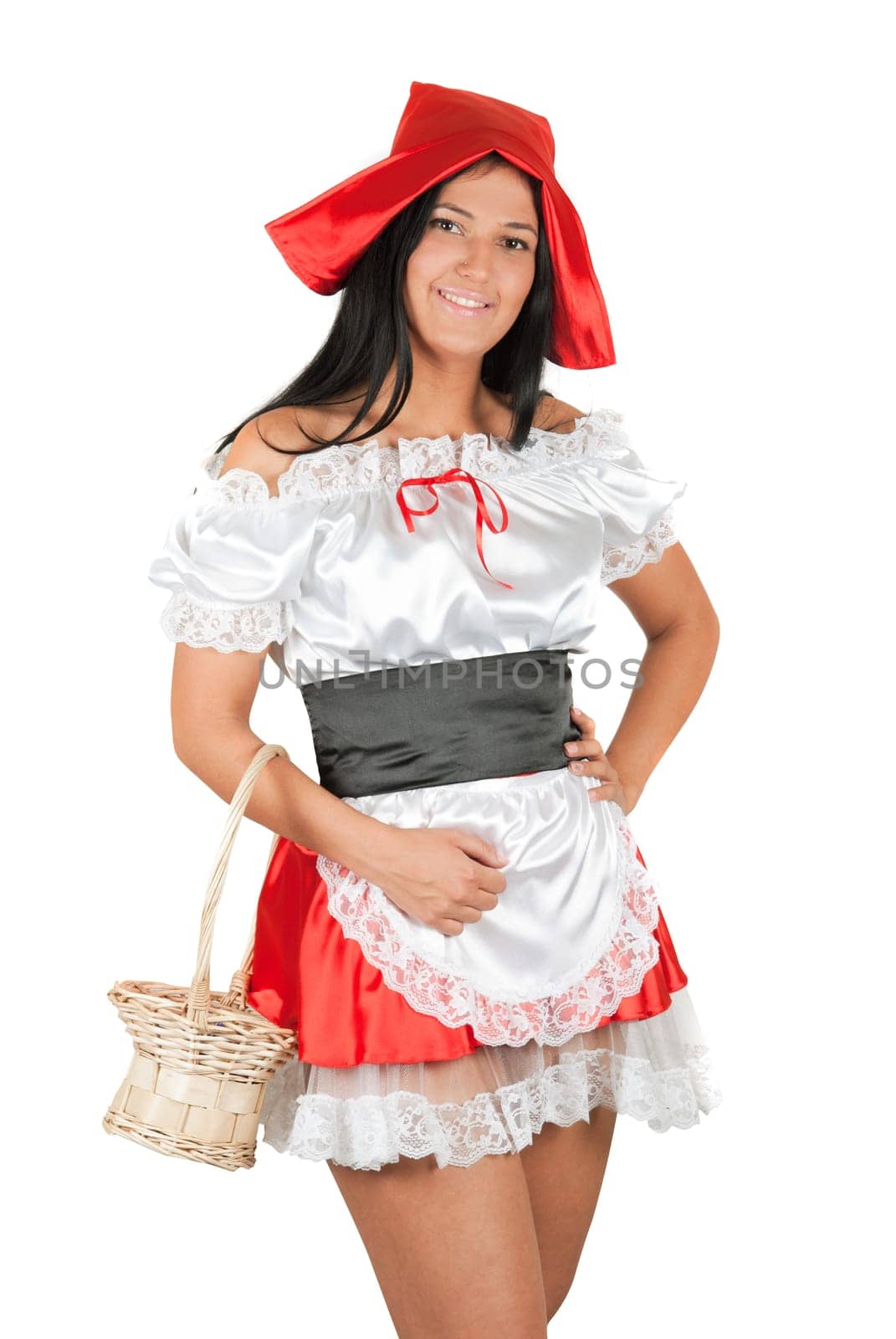 Sexy Little Red Riding Hood isolated on a white