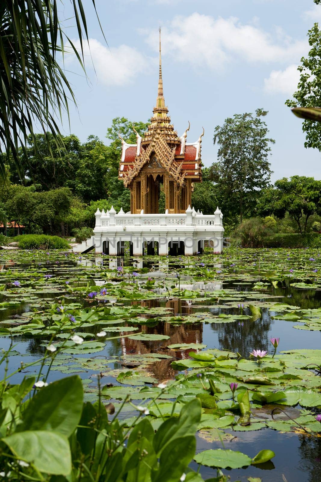 Buddhist temple in the lake,in the park Suang Luang Rama 9 in Bangkok
