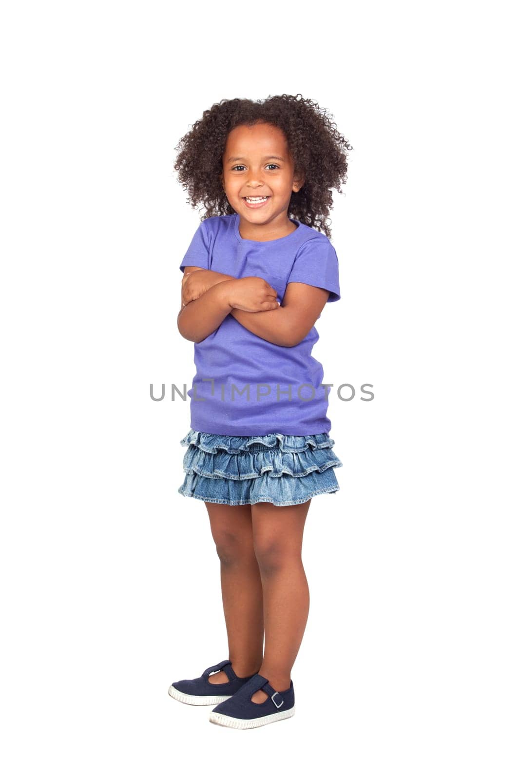 Adorable african little girl with beautiful hairstyle isolated over white