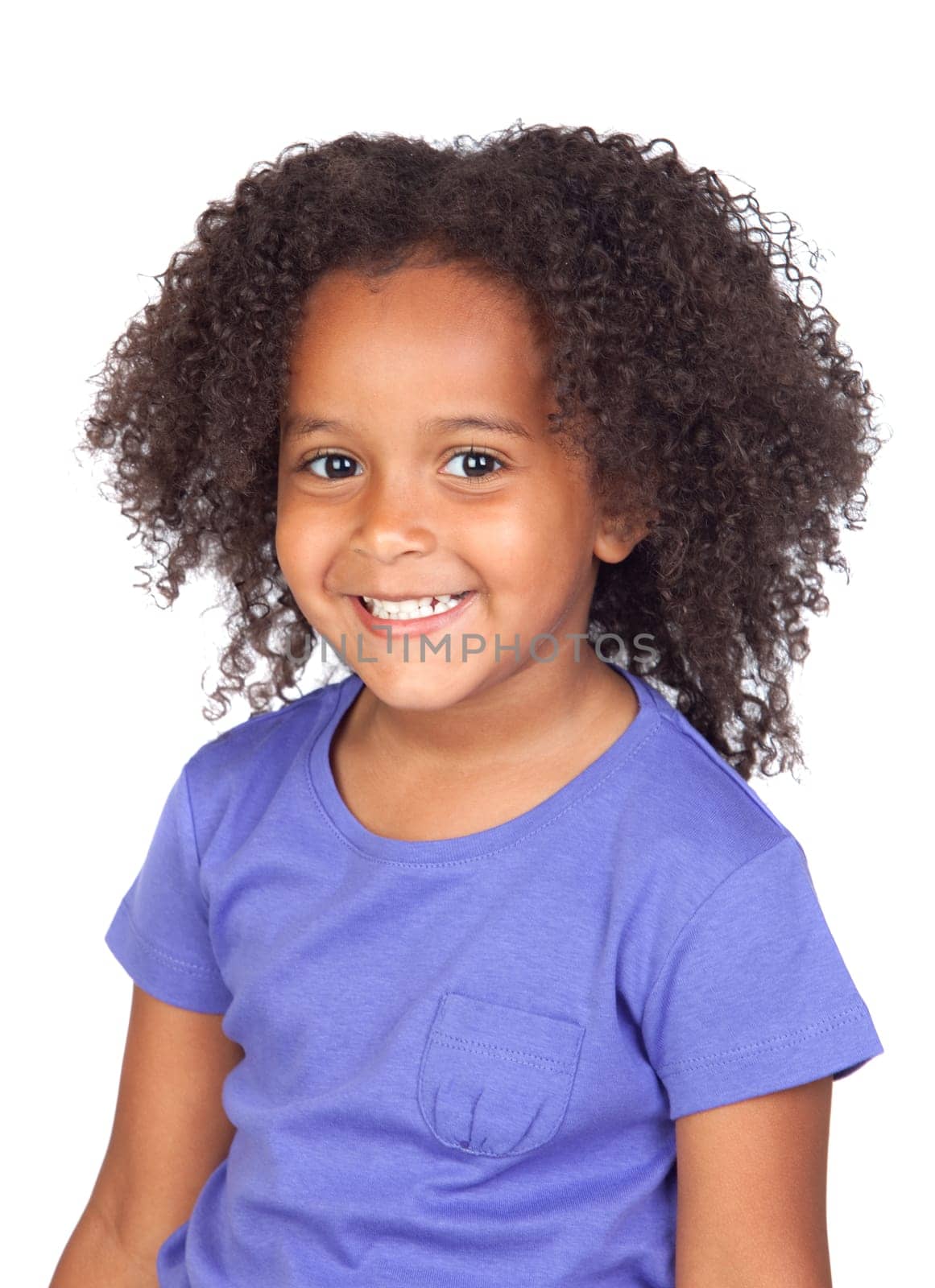 Adorable african little girl with beautiful hairstyle isolated over white