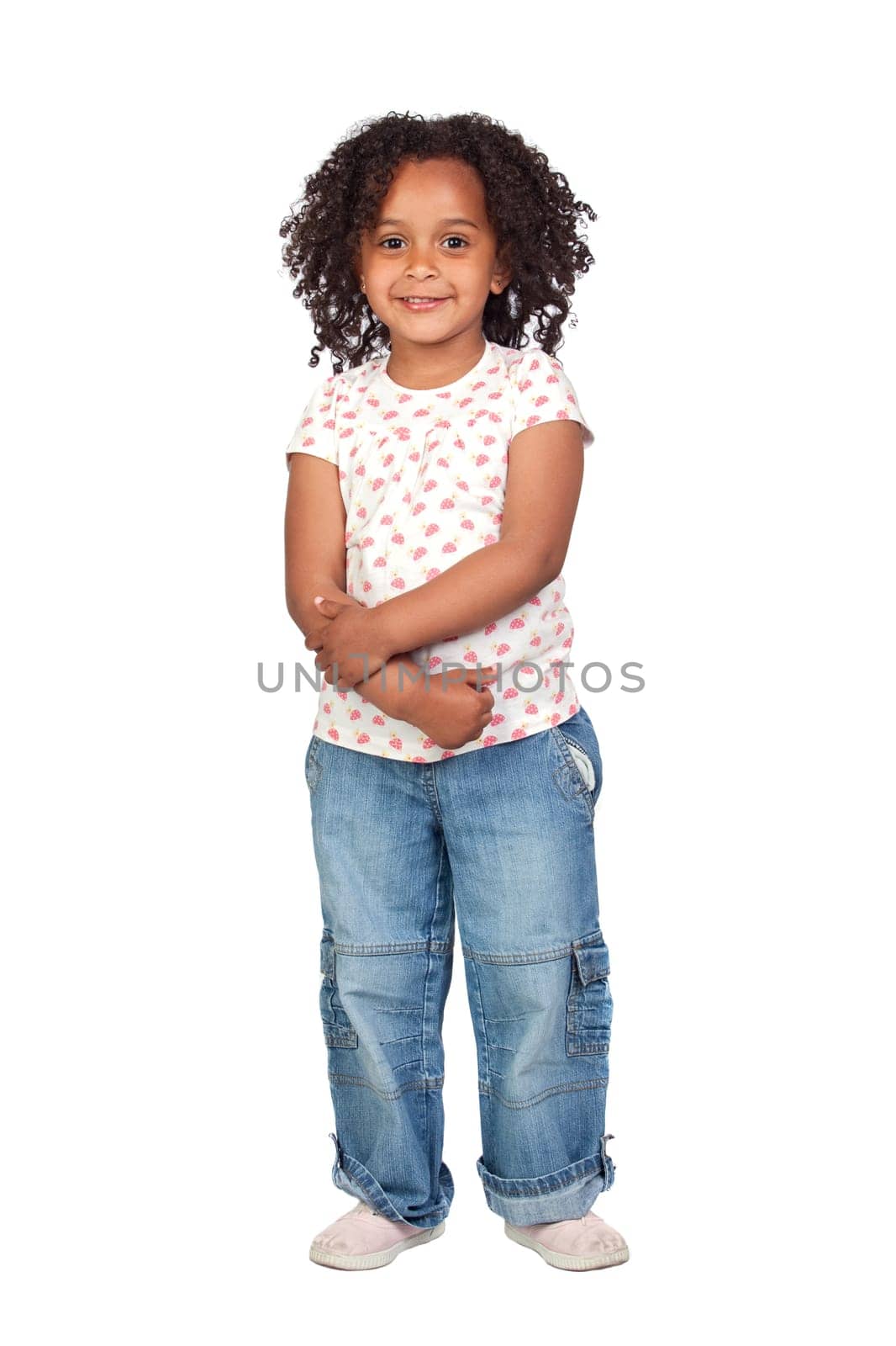 Adorable african little girl with beautiful hairstyle isolated over white