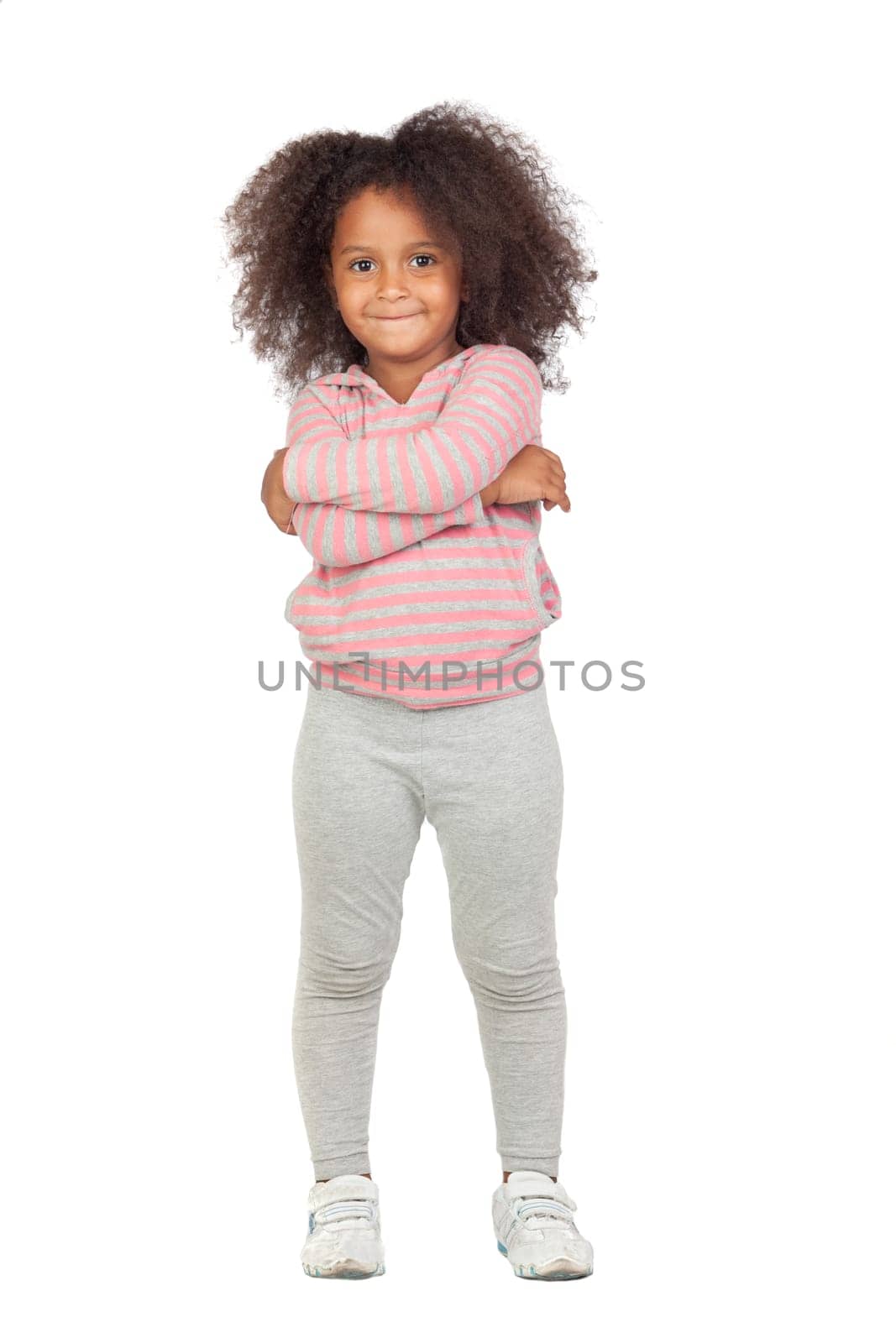 Adorable african little girl with beautiful hairstyle isolated over white
