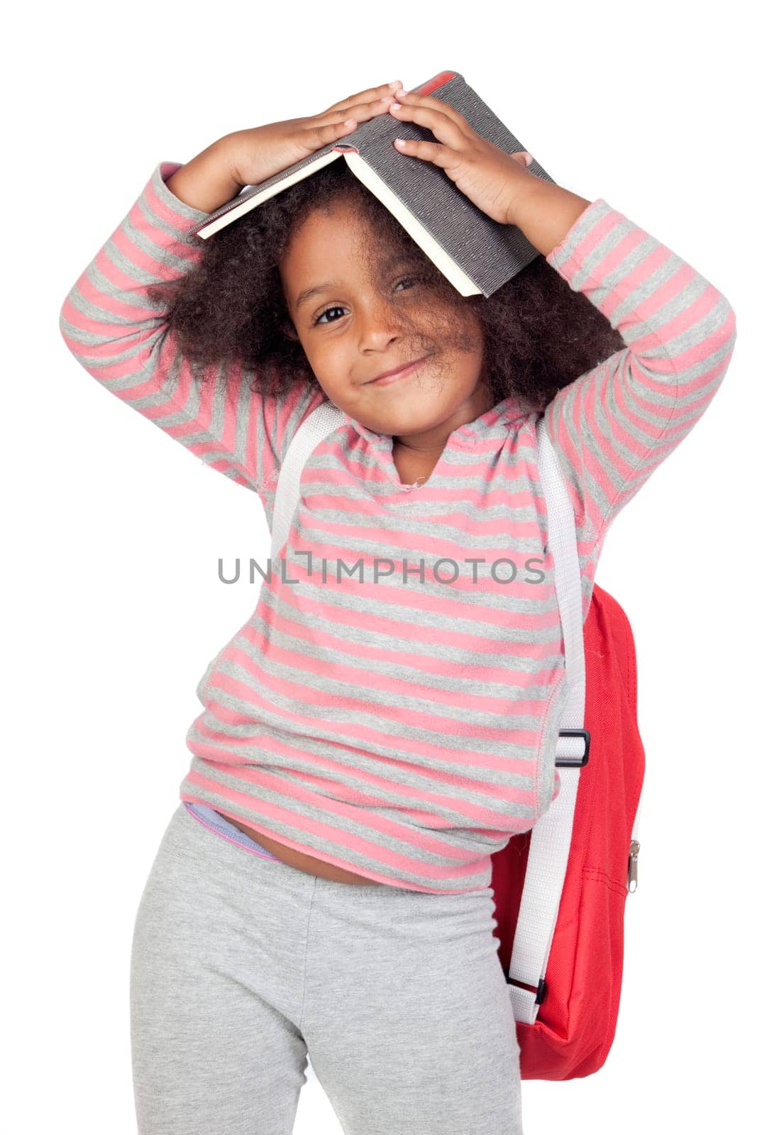 Student little girl with beautiful hairstyle isolated over white