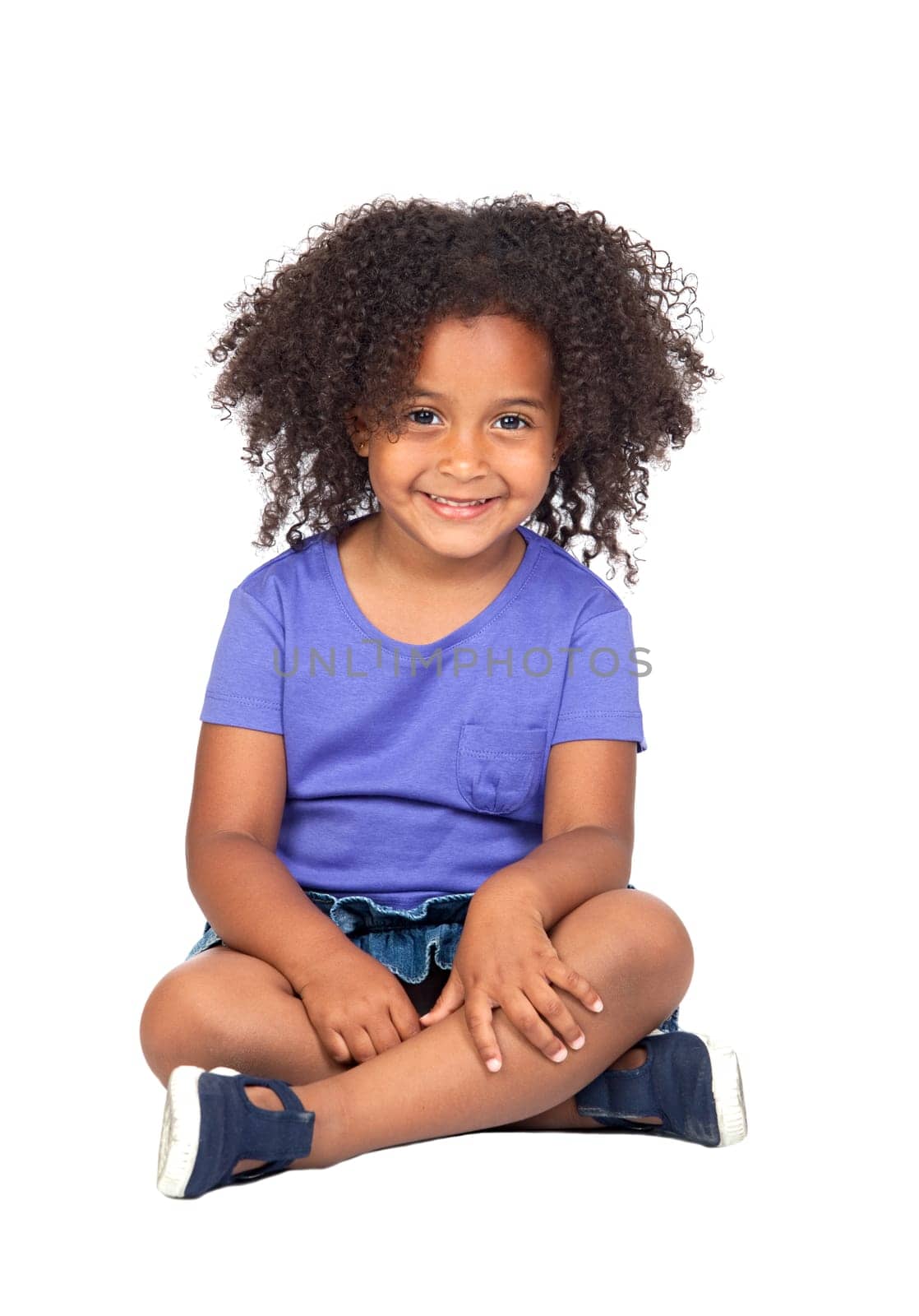 Adorable african little girl with beautiful hairstyle isolated over white