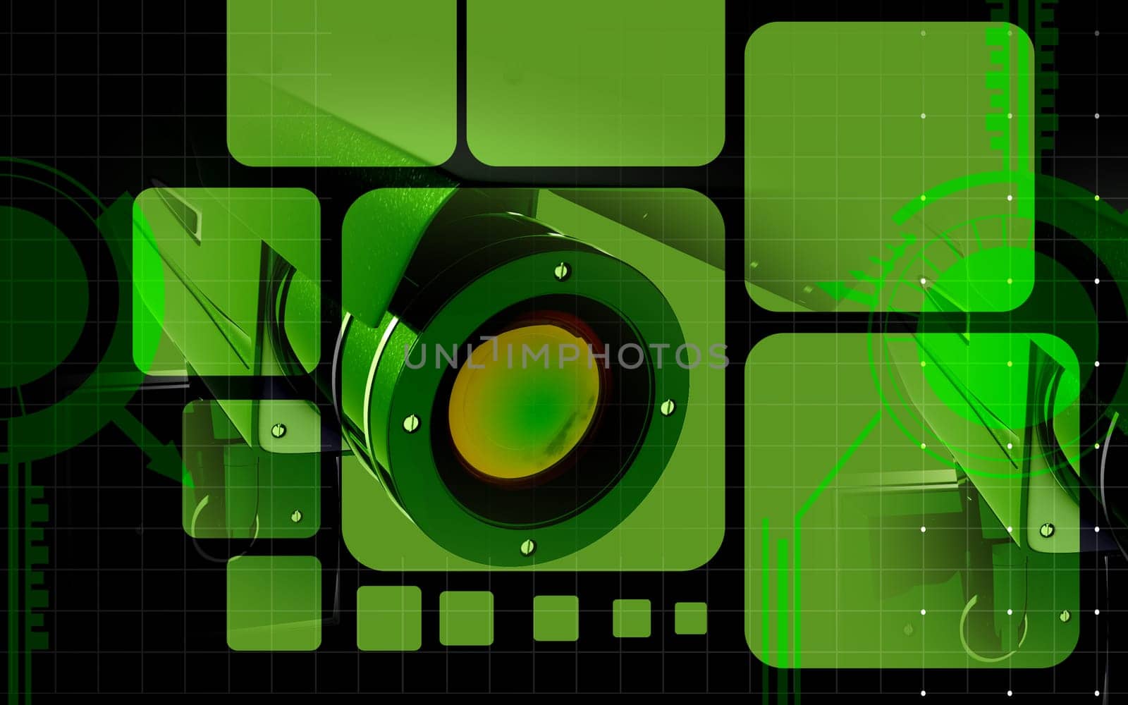Digital illustration of security camera in colour background