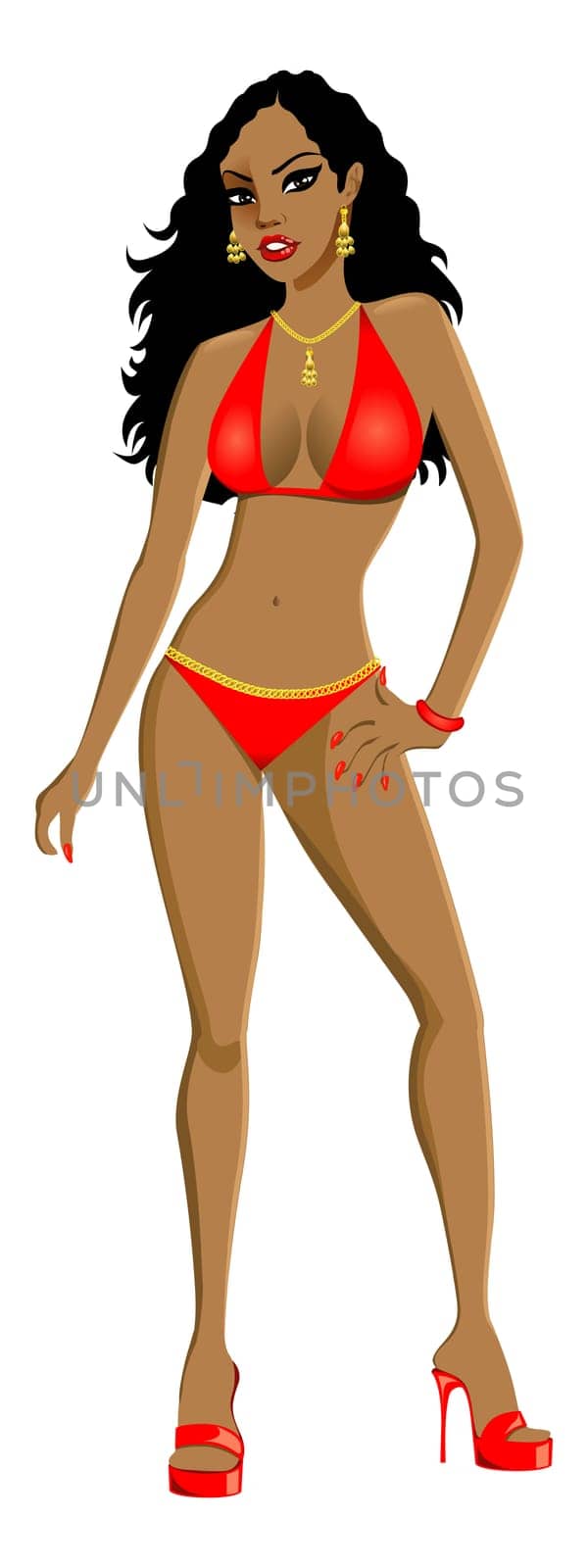 Vector Illustration of a Red Swimsuit Girl.