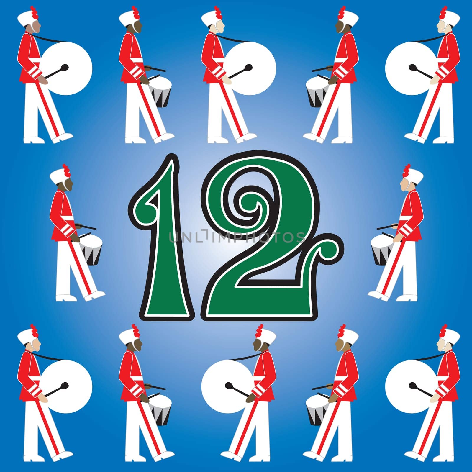 The 12 Days of Christmas, vector Illustration. There is one for each day, can be used as an educational flash card for counting.