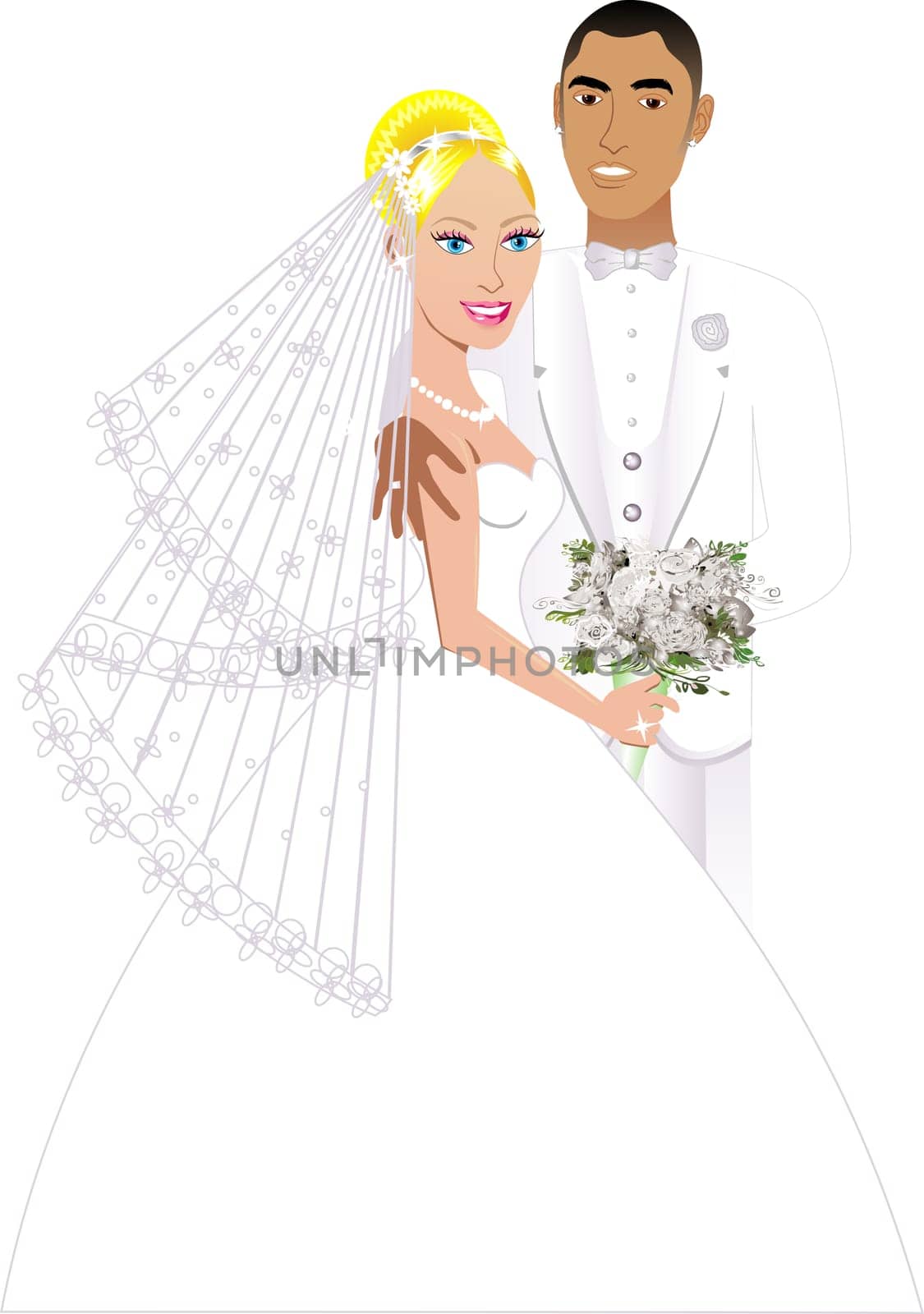 Vector Illustration. A beautiful bride and groom on their wedding day. Wedding Couple 6.