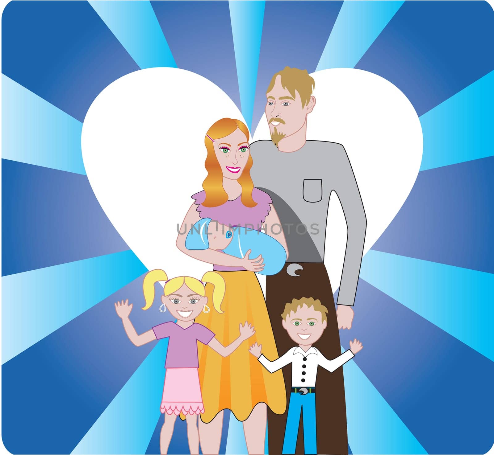 Happy Family of 5 showing love for each another.