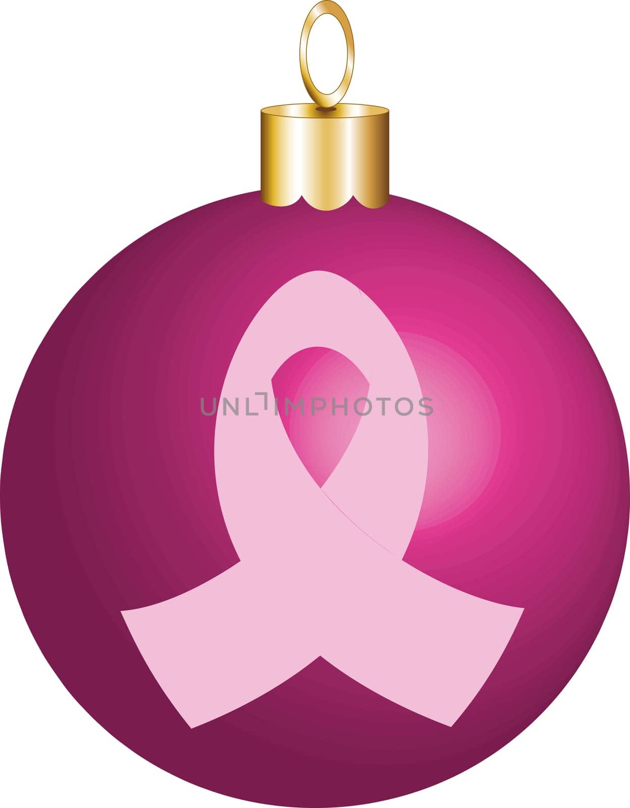 Pink Breast Cancer Ribbon displayed on a christmas ornament. Vector Illustration, Ornament color is very easy to change.