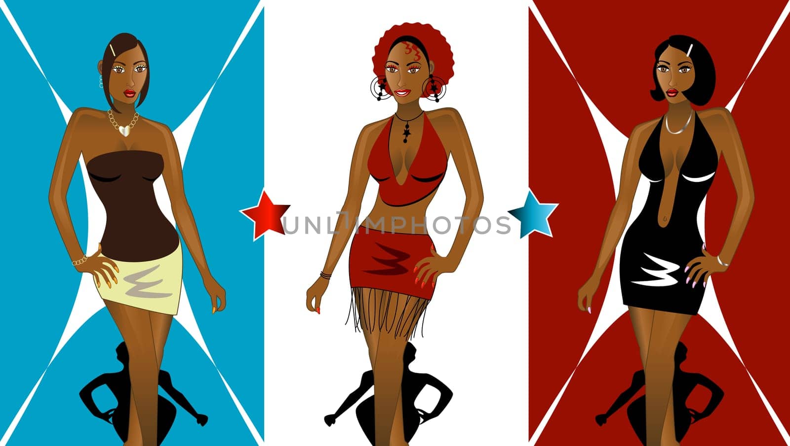 Set of 3 Women going to Nightclub Fashionably. See my other Illustrations!