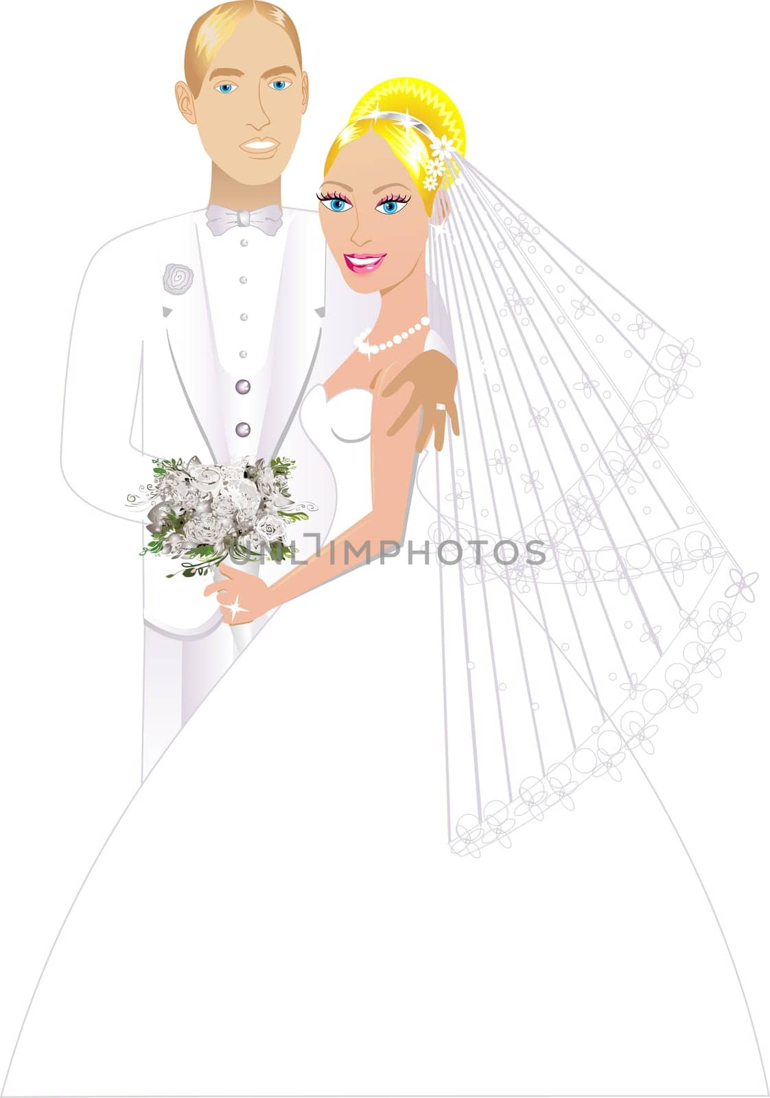 Vector Illustration. A beautiful bride and groom on their wedding day and a formal special occasion. Newly Weds 3.