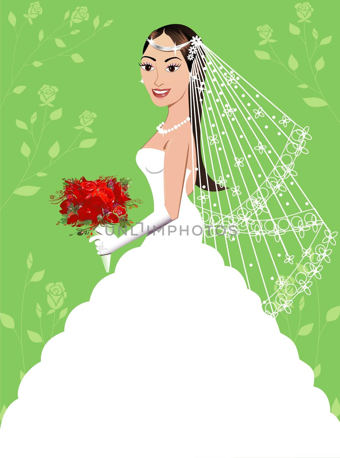 A beautiful brunette woman on her wedding day. Wedding Gown 5.