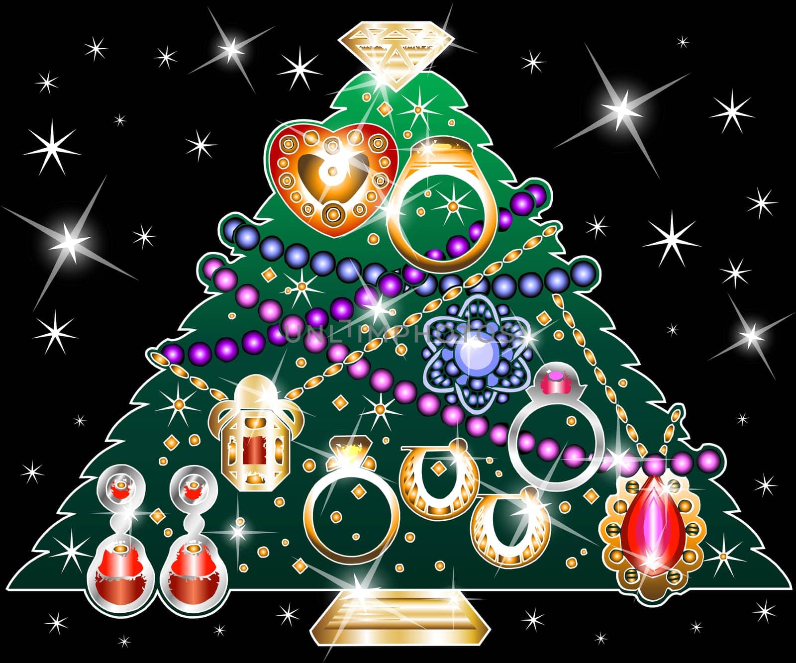 Christmas Tree made of jewelry. Vectir Illustration