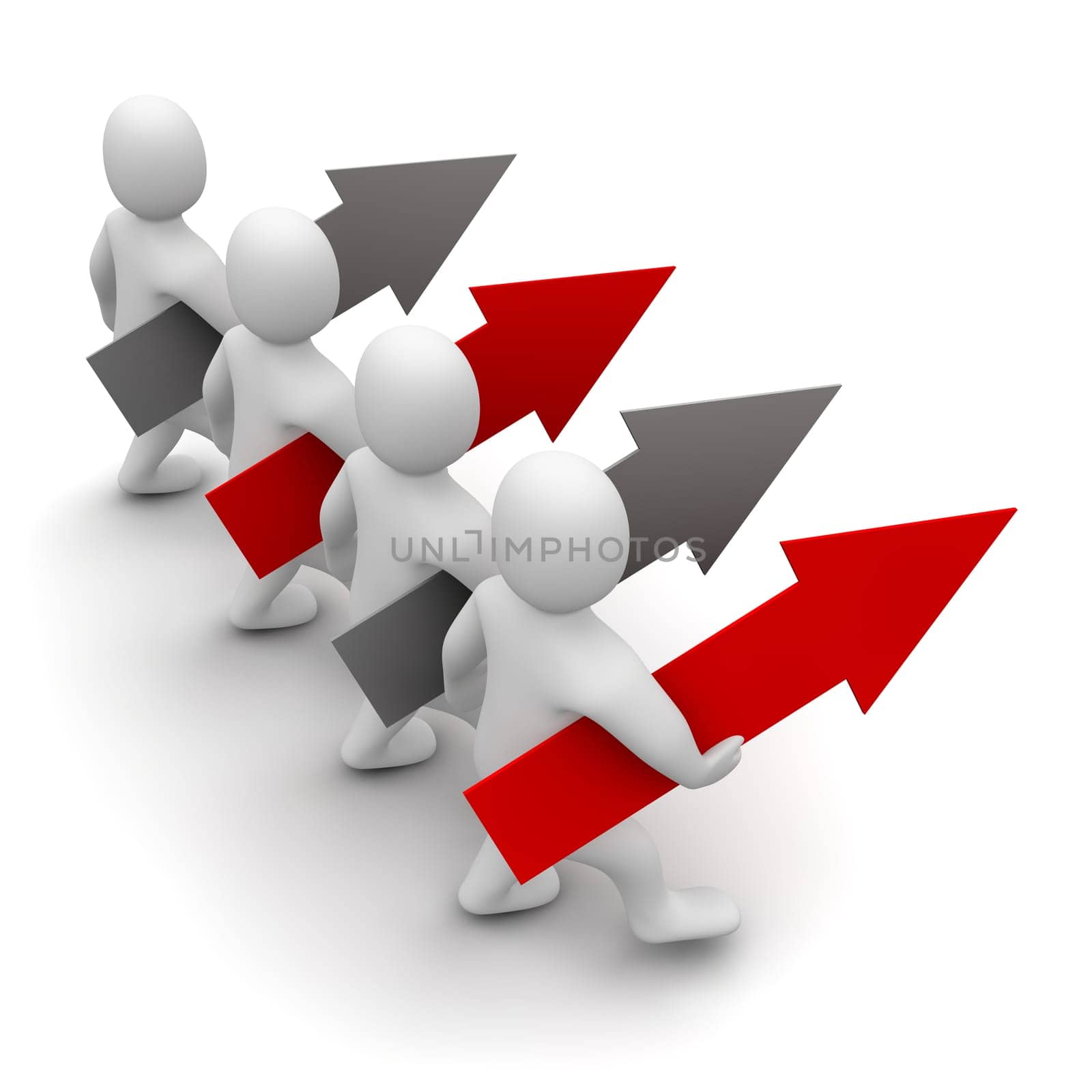 Men going in one direction. 3d rendered illustration.