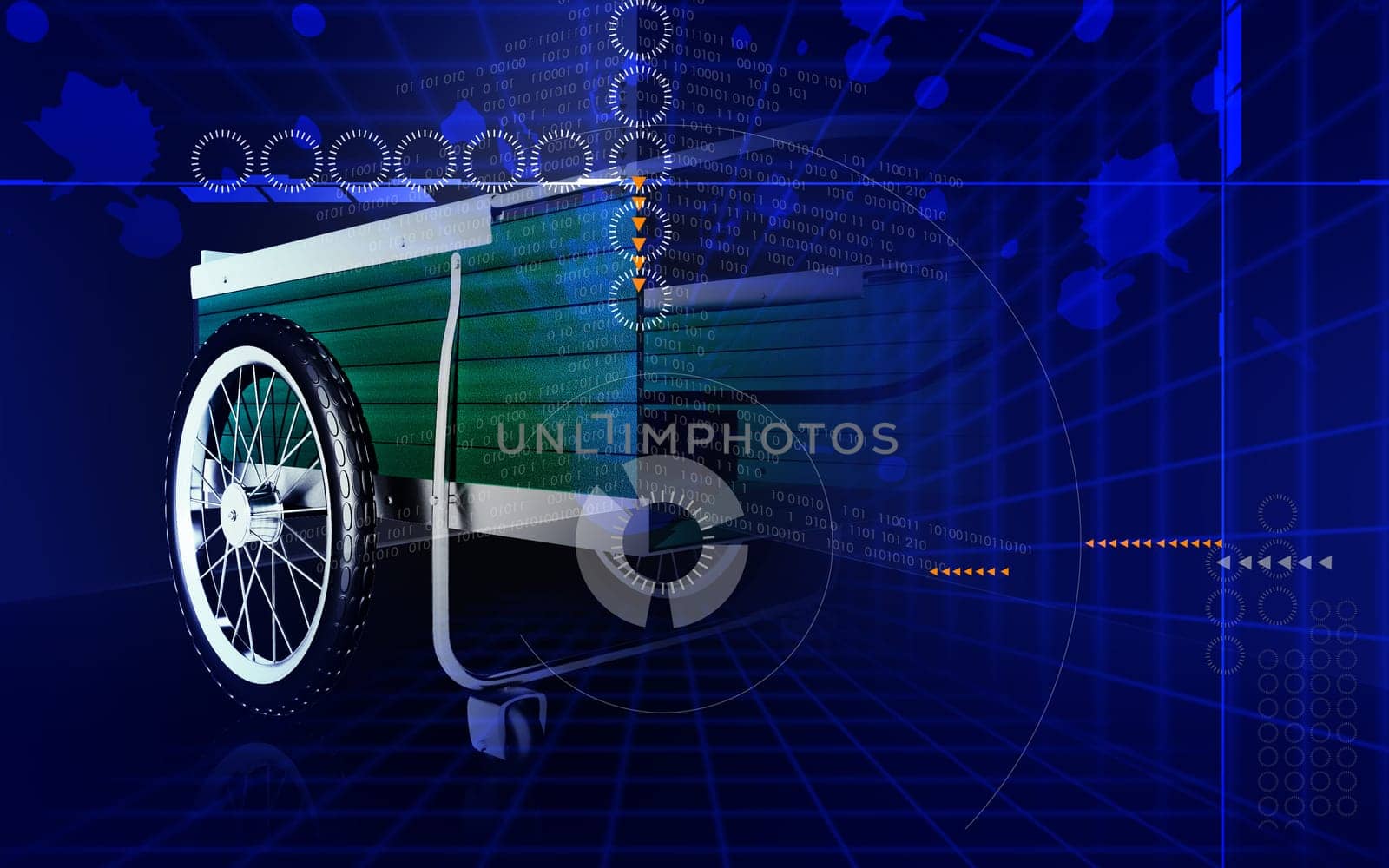 Digital illustration of garden cart in colour background