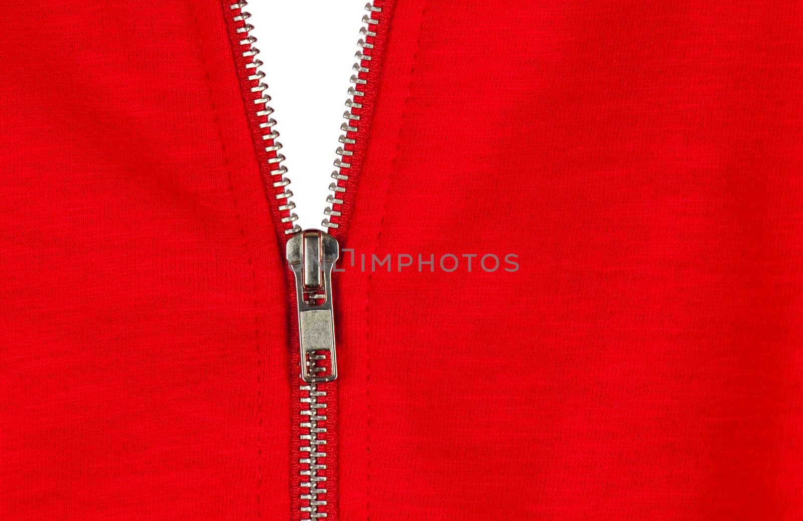 Zip of a red cotton sweater, white background