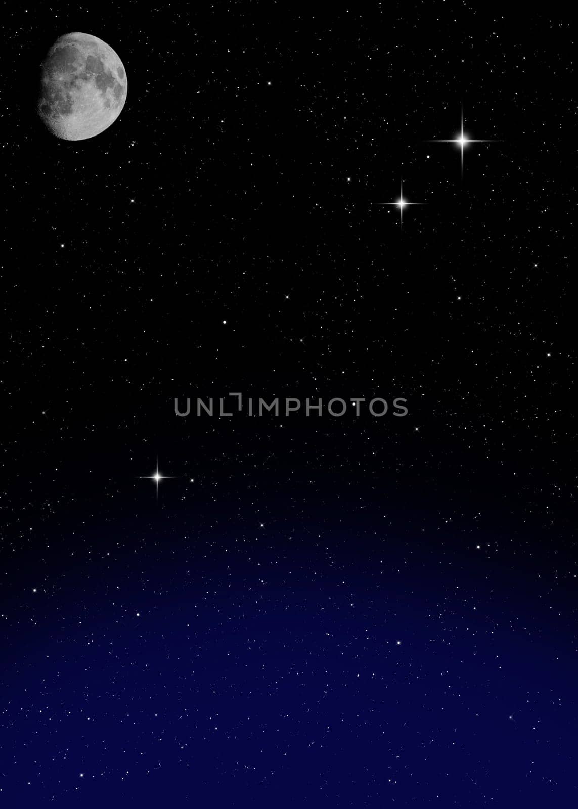 night sky with moon and bright star