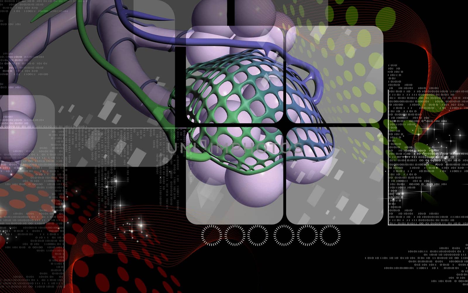 Digital illustration of alveoli in colour background