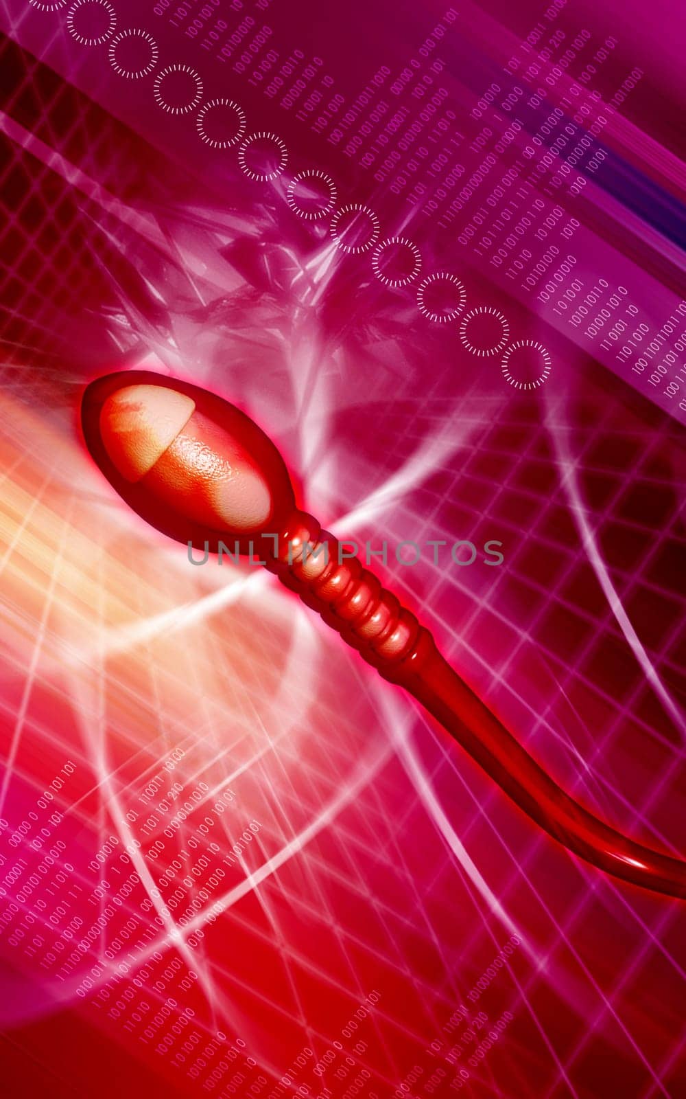 Digital illustration of sperm in colour background