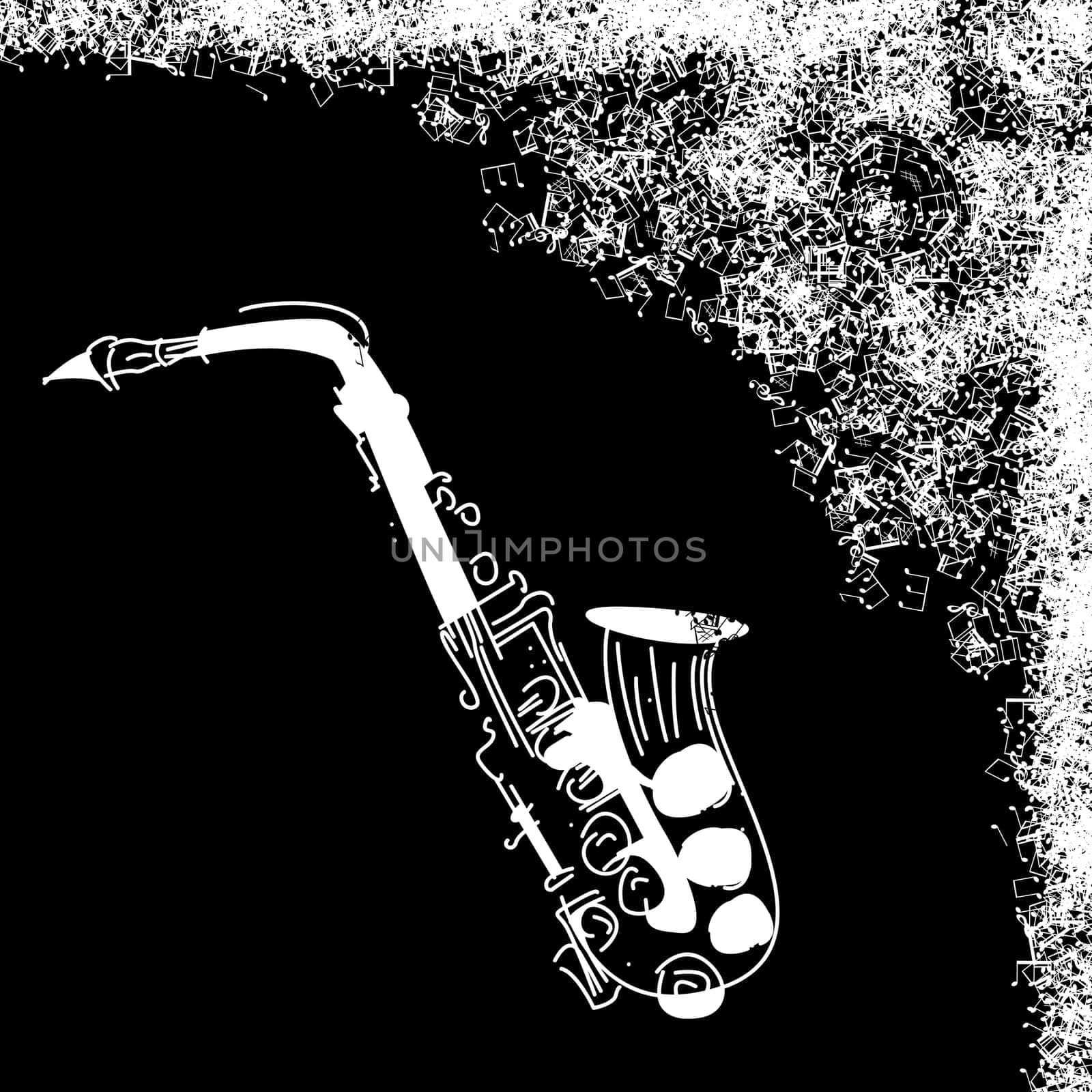 Abstract black background with saxophone jazz