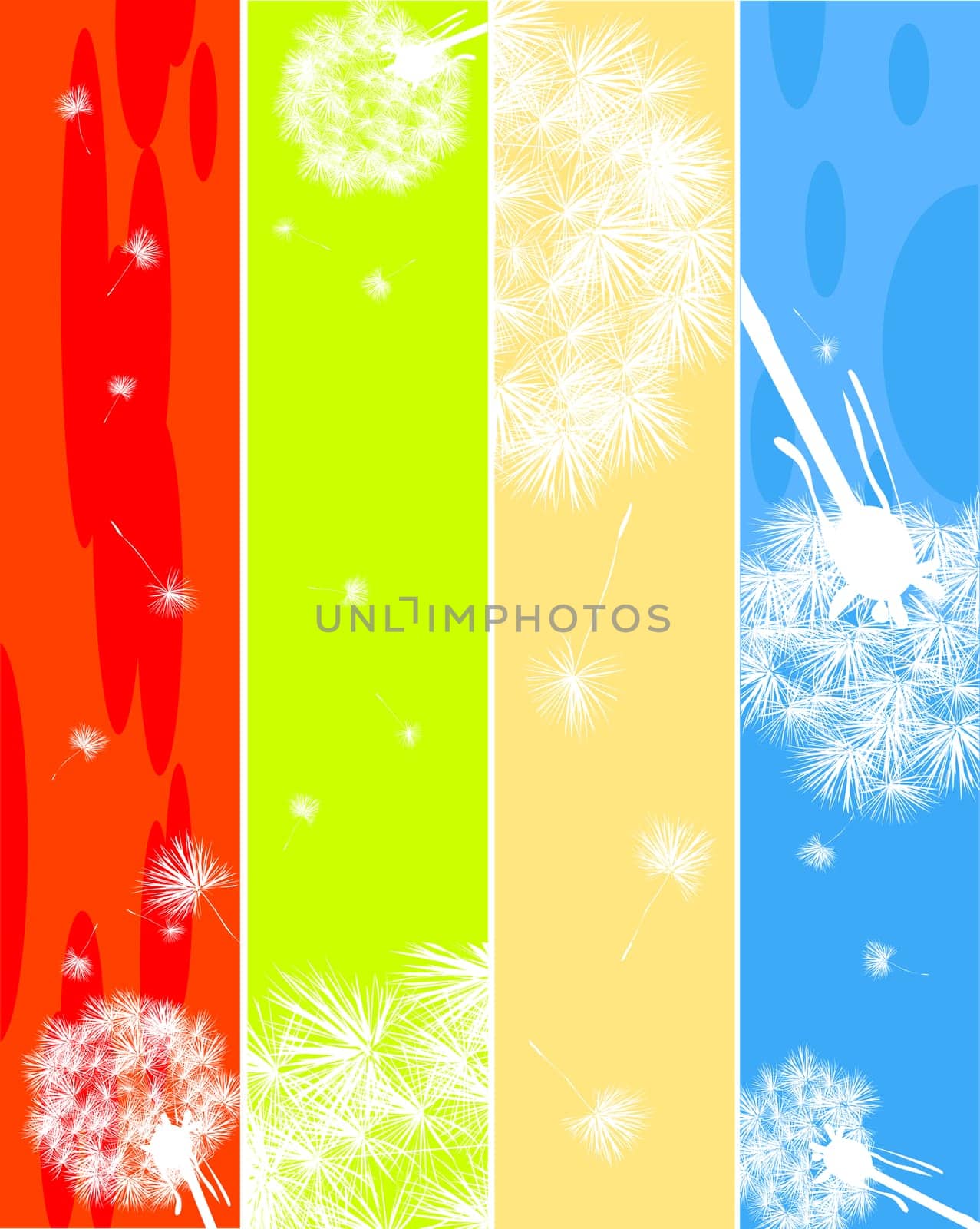 Stylized floral banners with dandelions