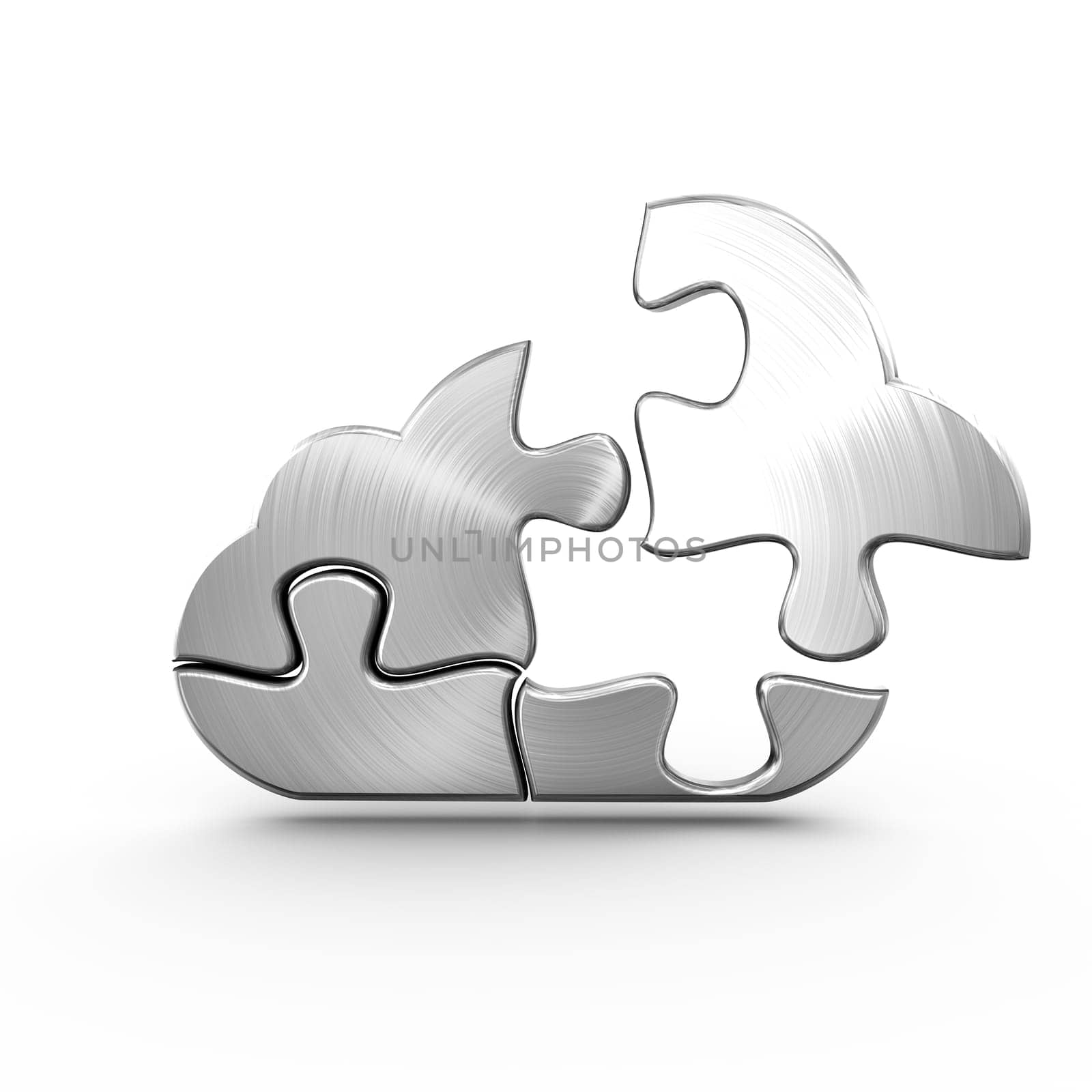 A metal cloud computing jigsaw with a detached piece