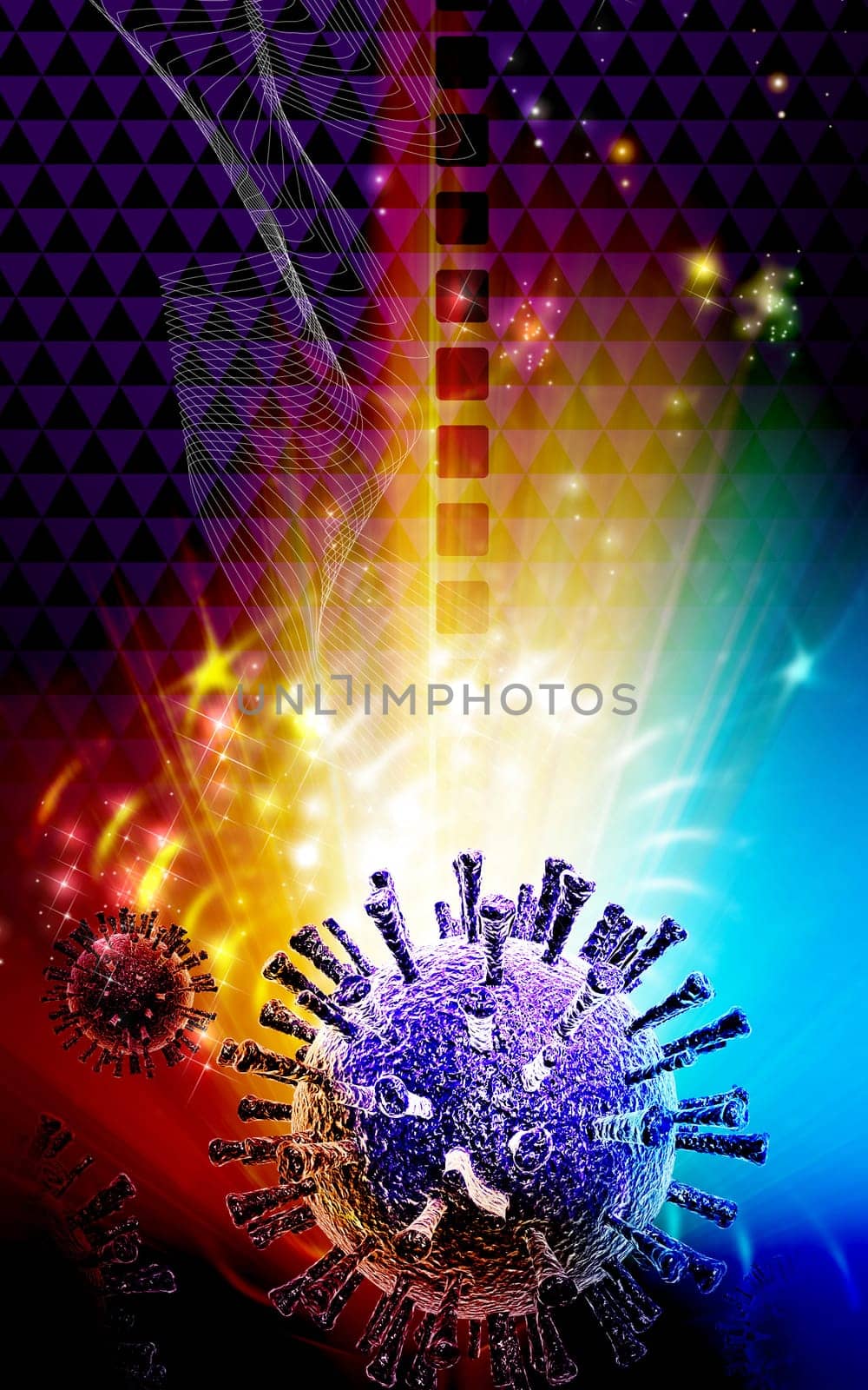 Digital illustration of avian virus in colour background