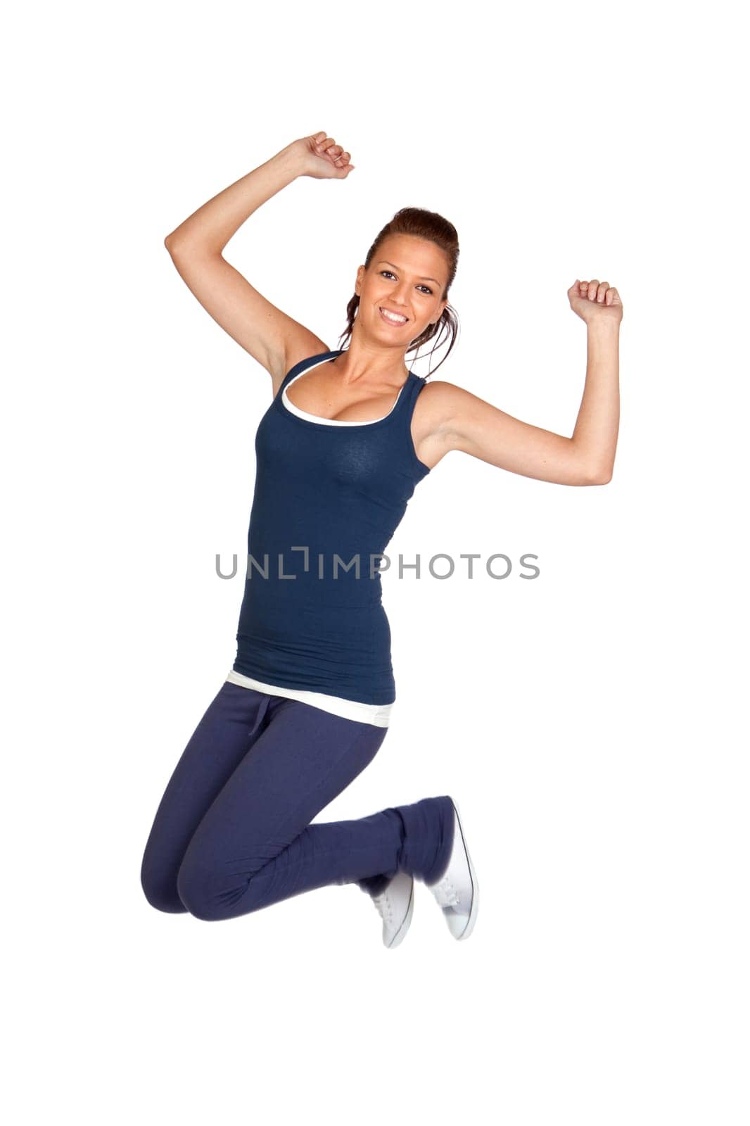 Attractive girl jumping isolated on white background