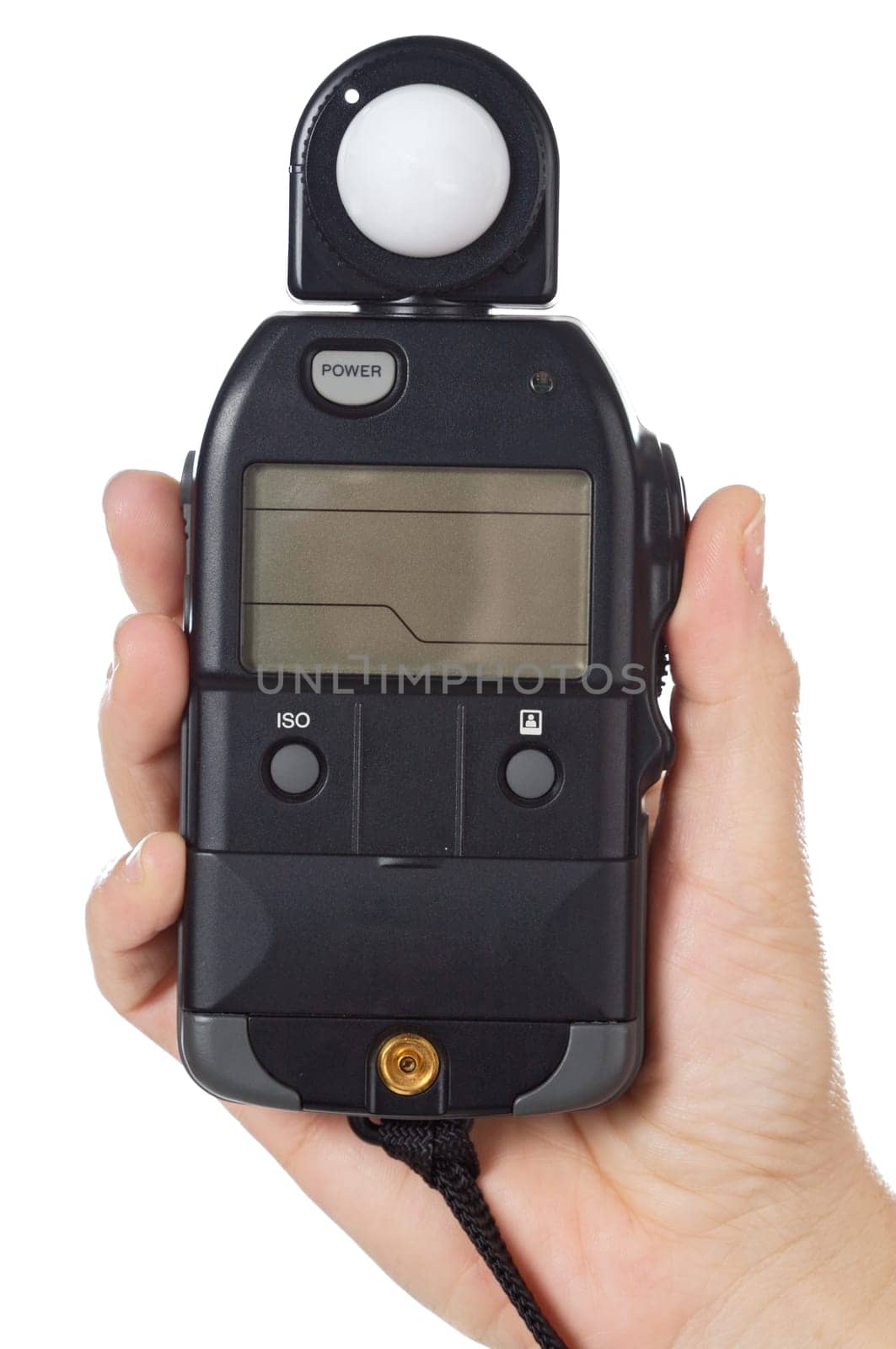 hands with a photometer to measure the light in the scene