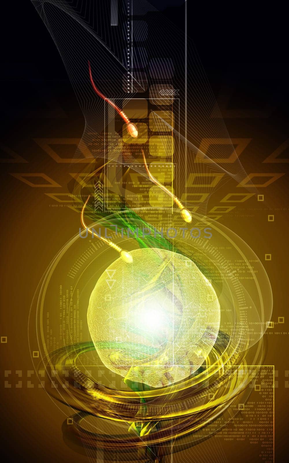 Digital illustration of sperm in colour background