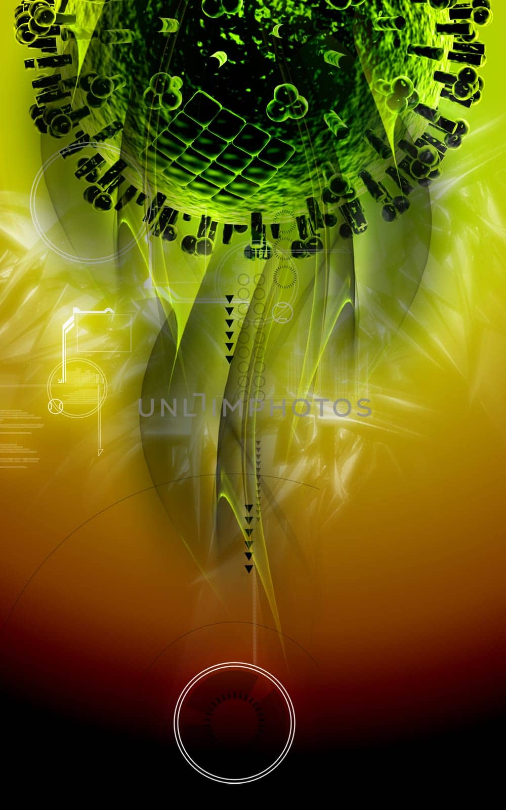 Digital illustration of influenza virus in colour background