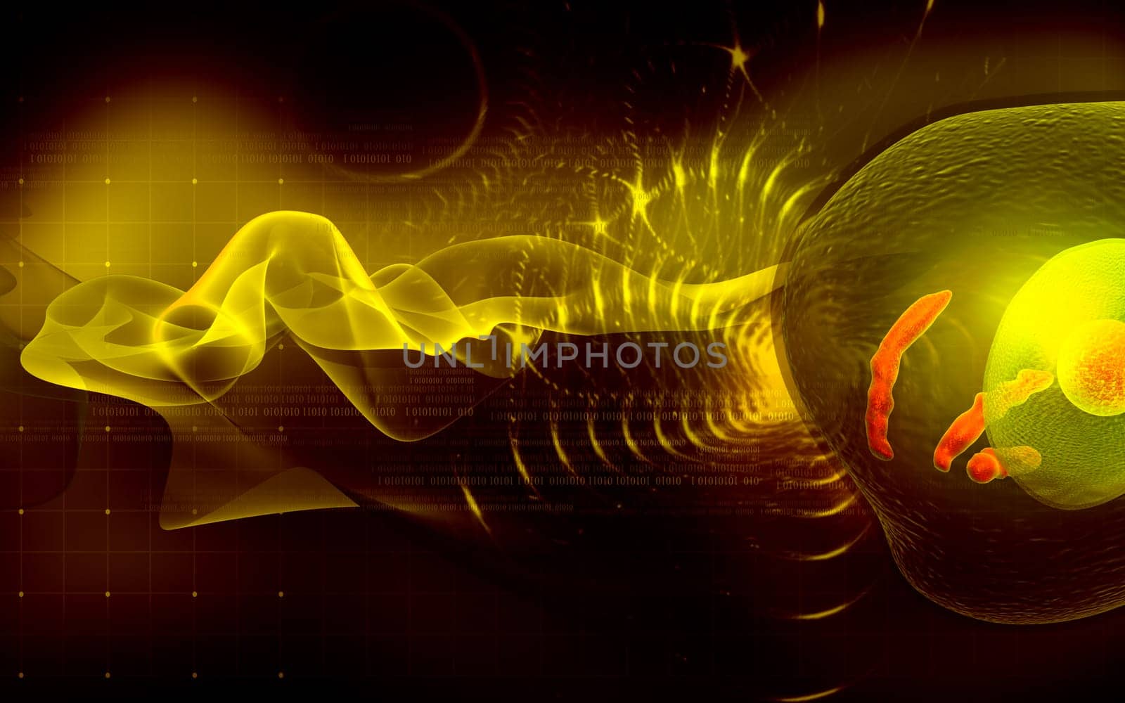 Digital illustration of human cell in colour background