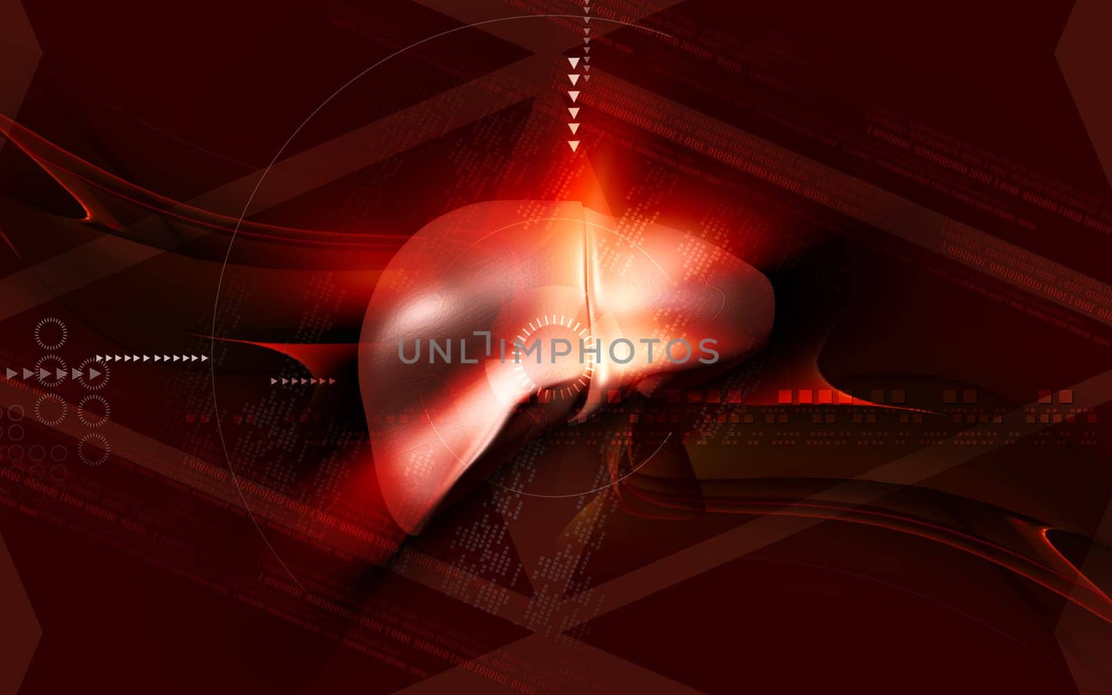 Digital illustration of liver in colour background