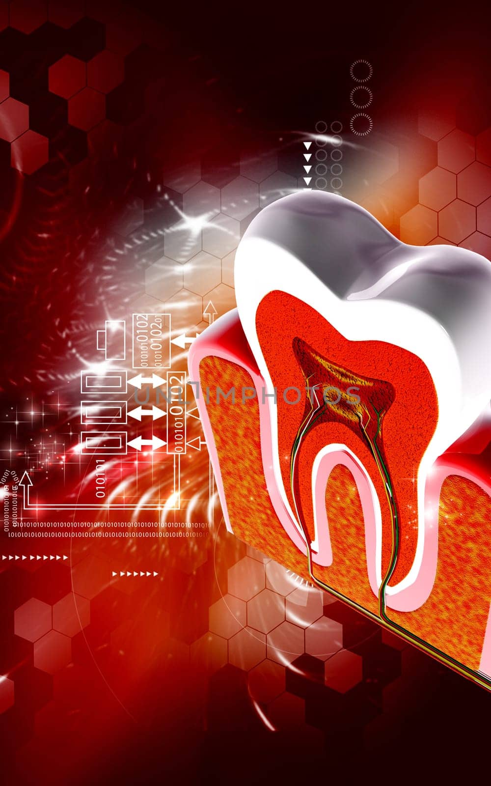 Digital illustration of teeth in colour background