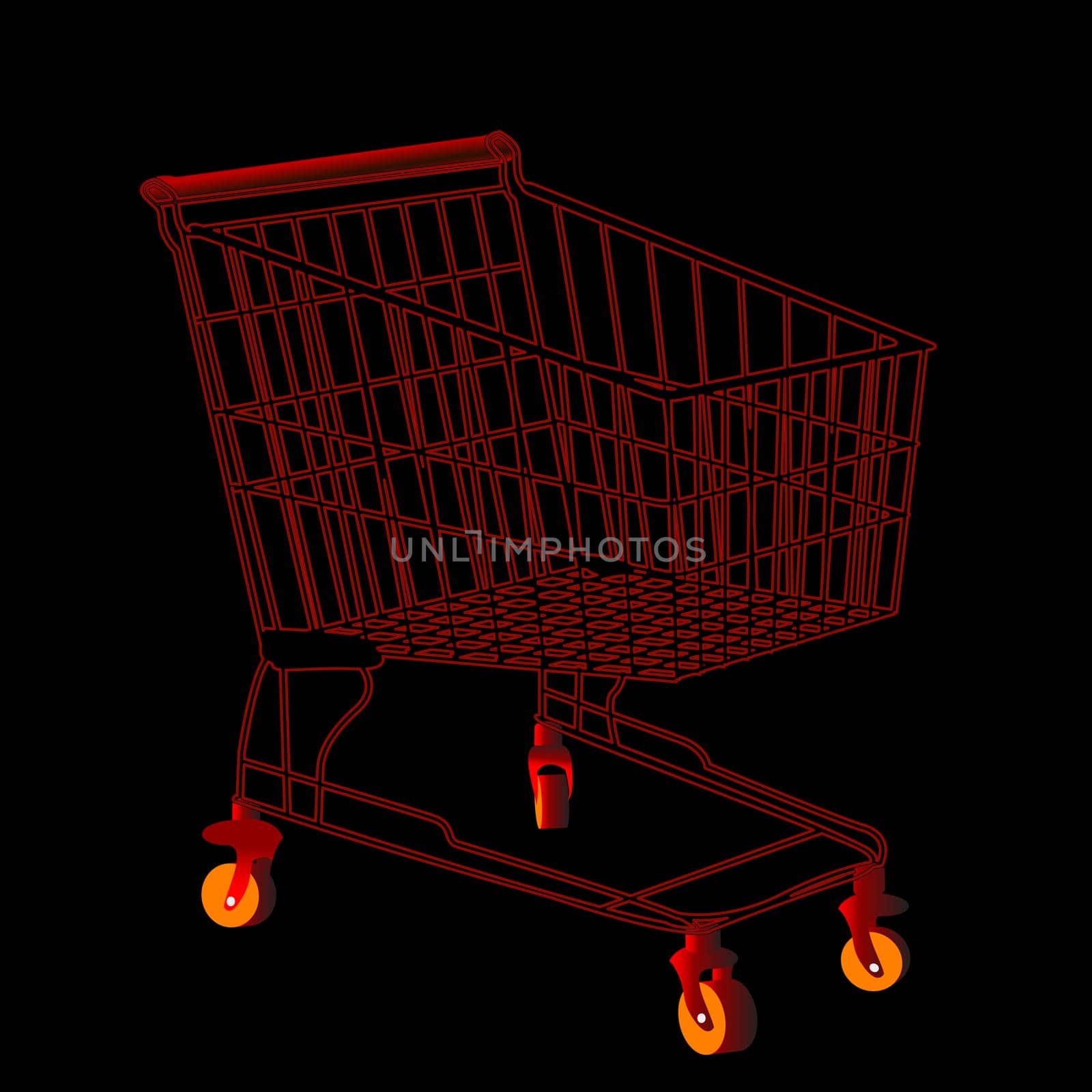 Red shopping trolley silhouette against black background