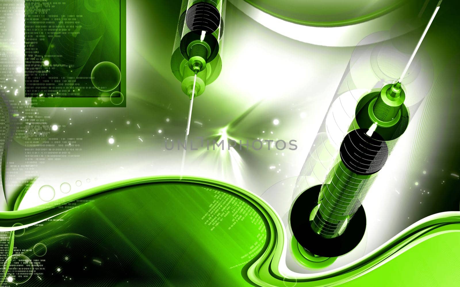 Digital illustration of syringe in colour background