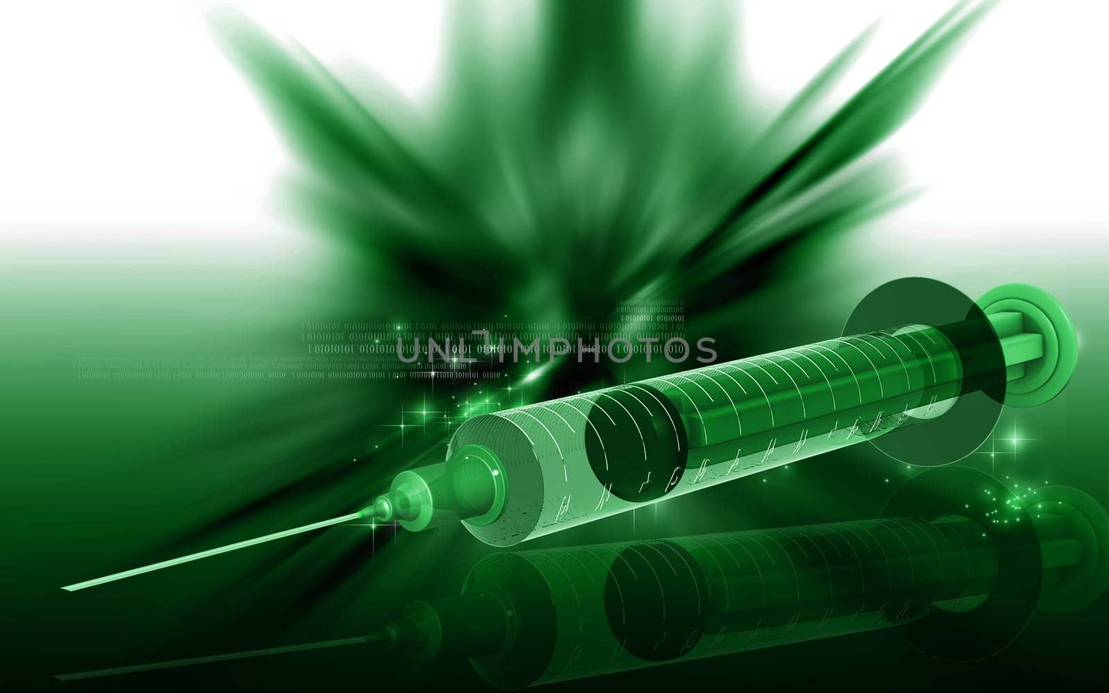 Digital illustration of syringe in colour background