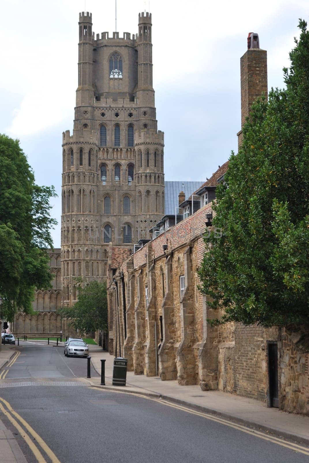 Ely cathedral tower with wall