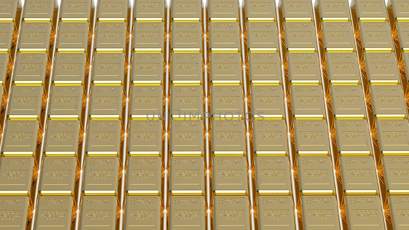 Array of gold bullion 3d render money concept