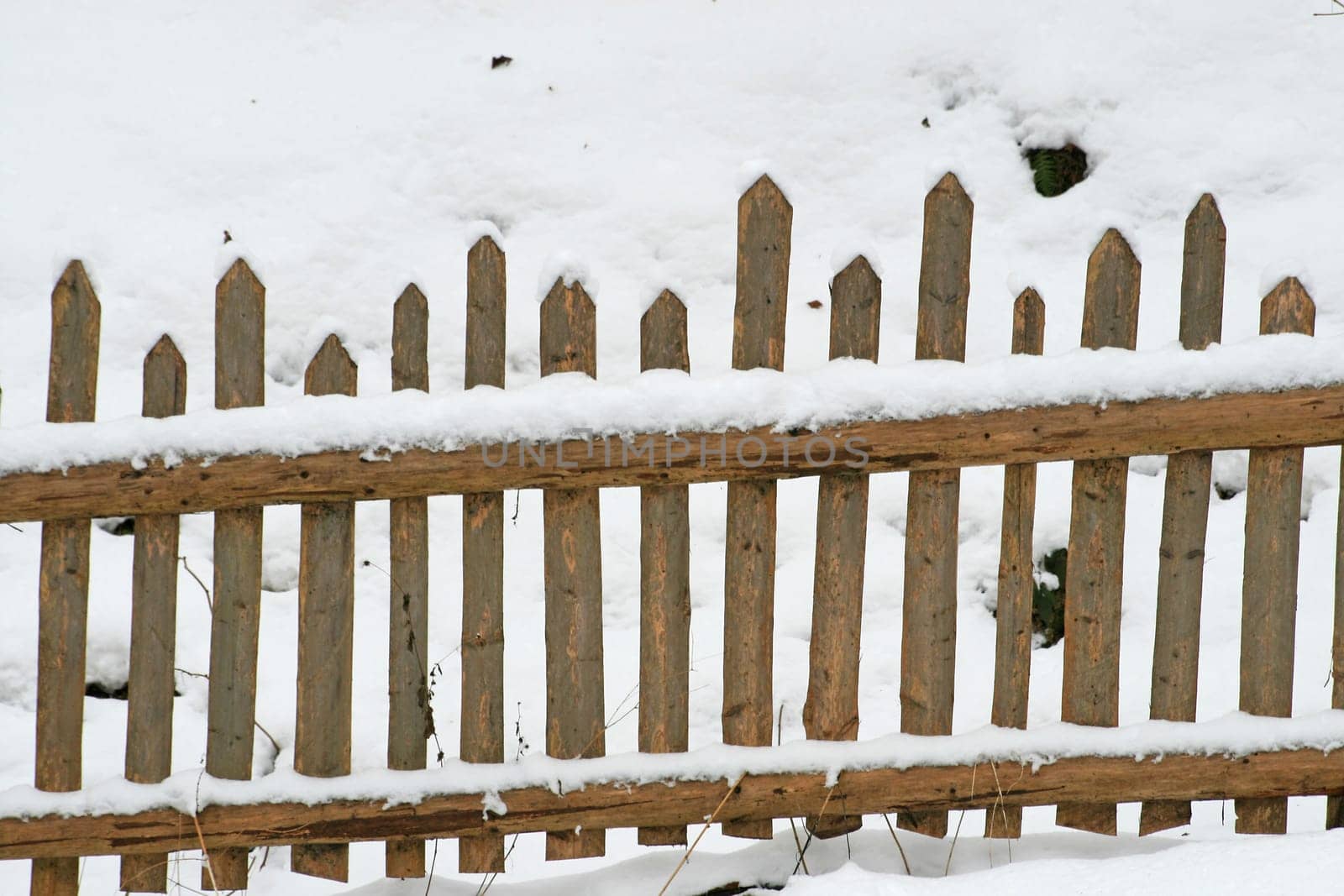 Wooden fence in the snow