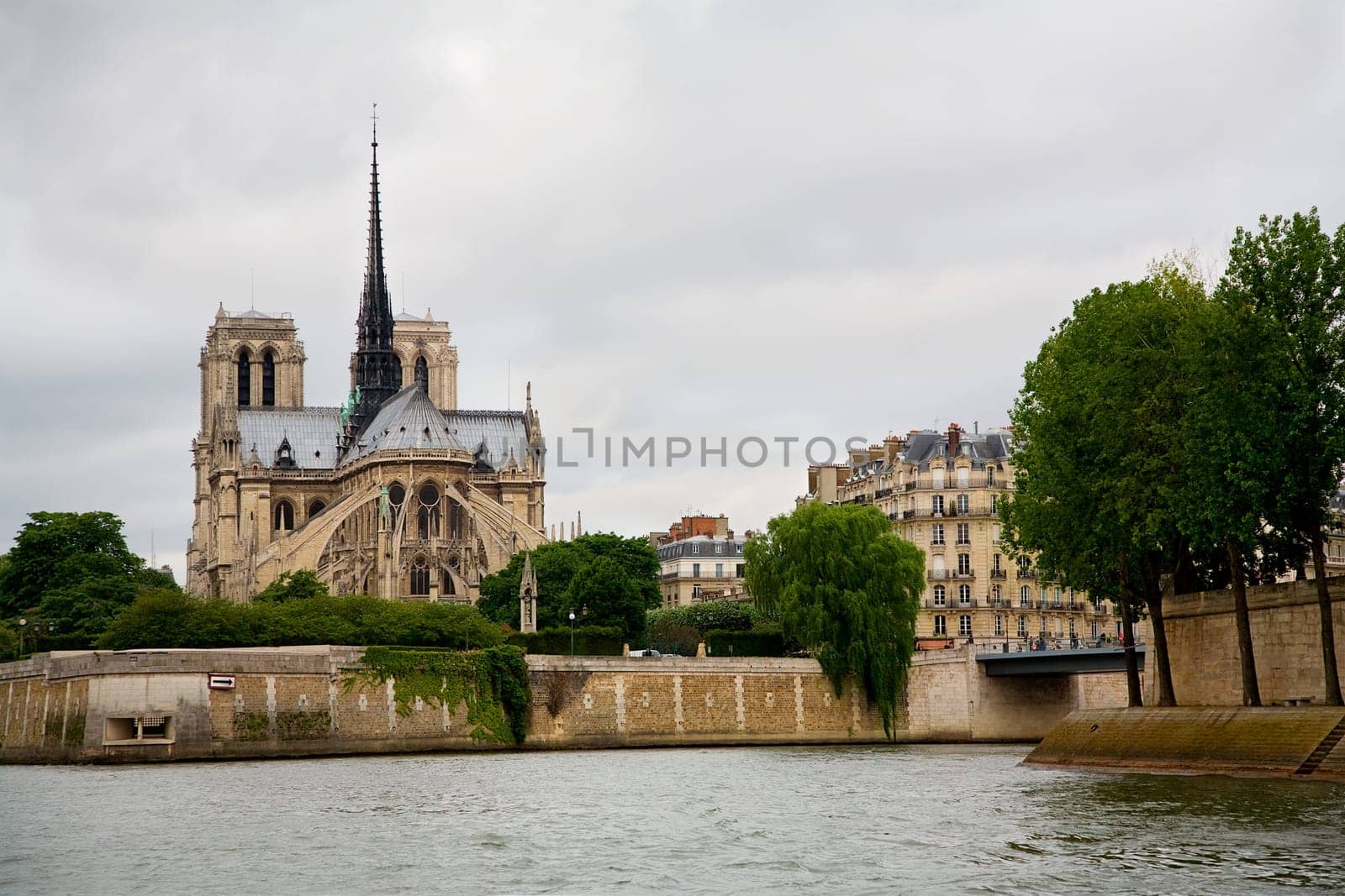 A view of Notre Dame de Paris from the River Seine.