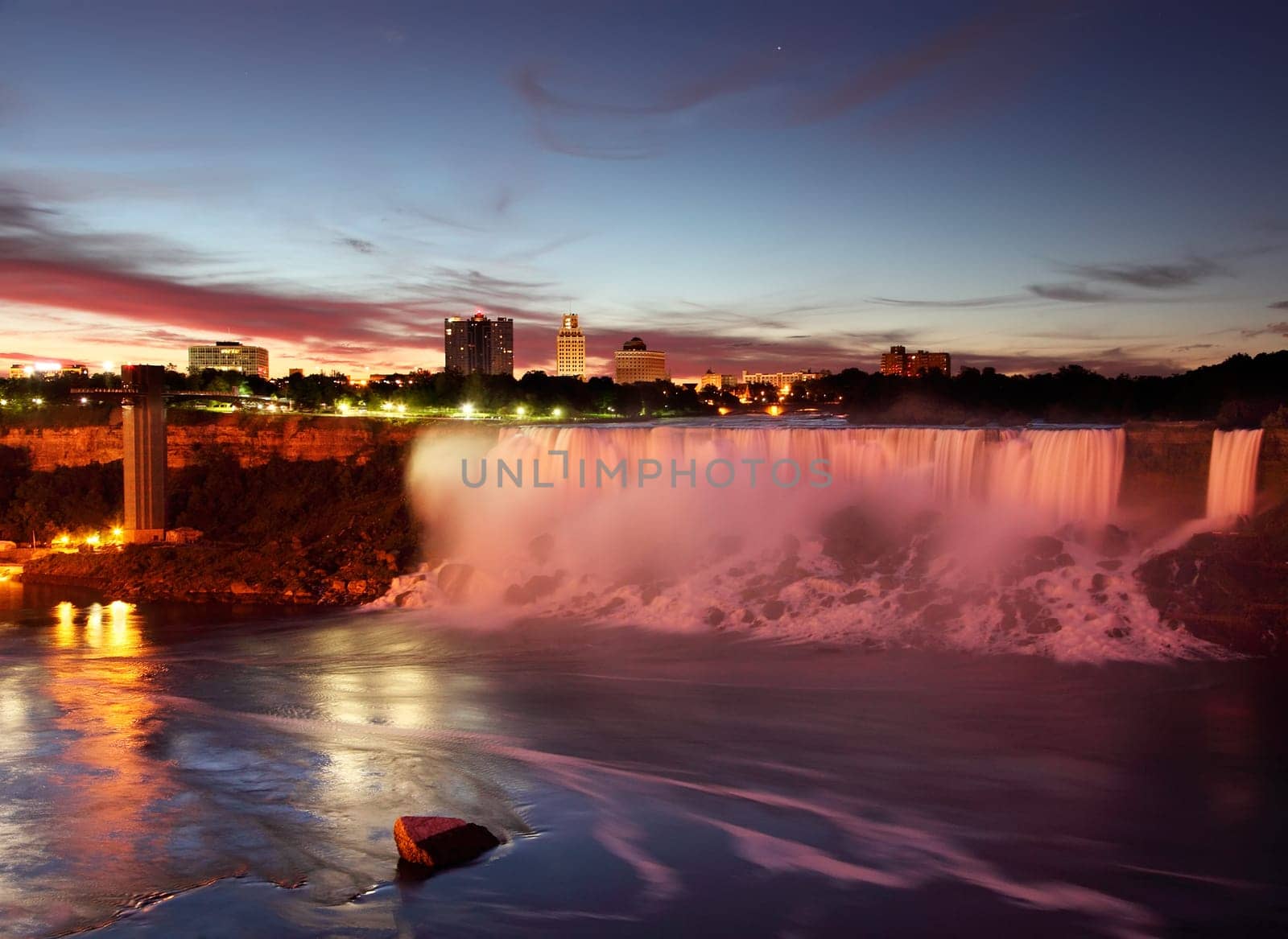 This is a view of Niagara Falls USA just before sunrise.
