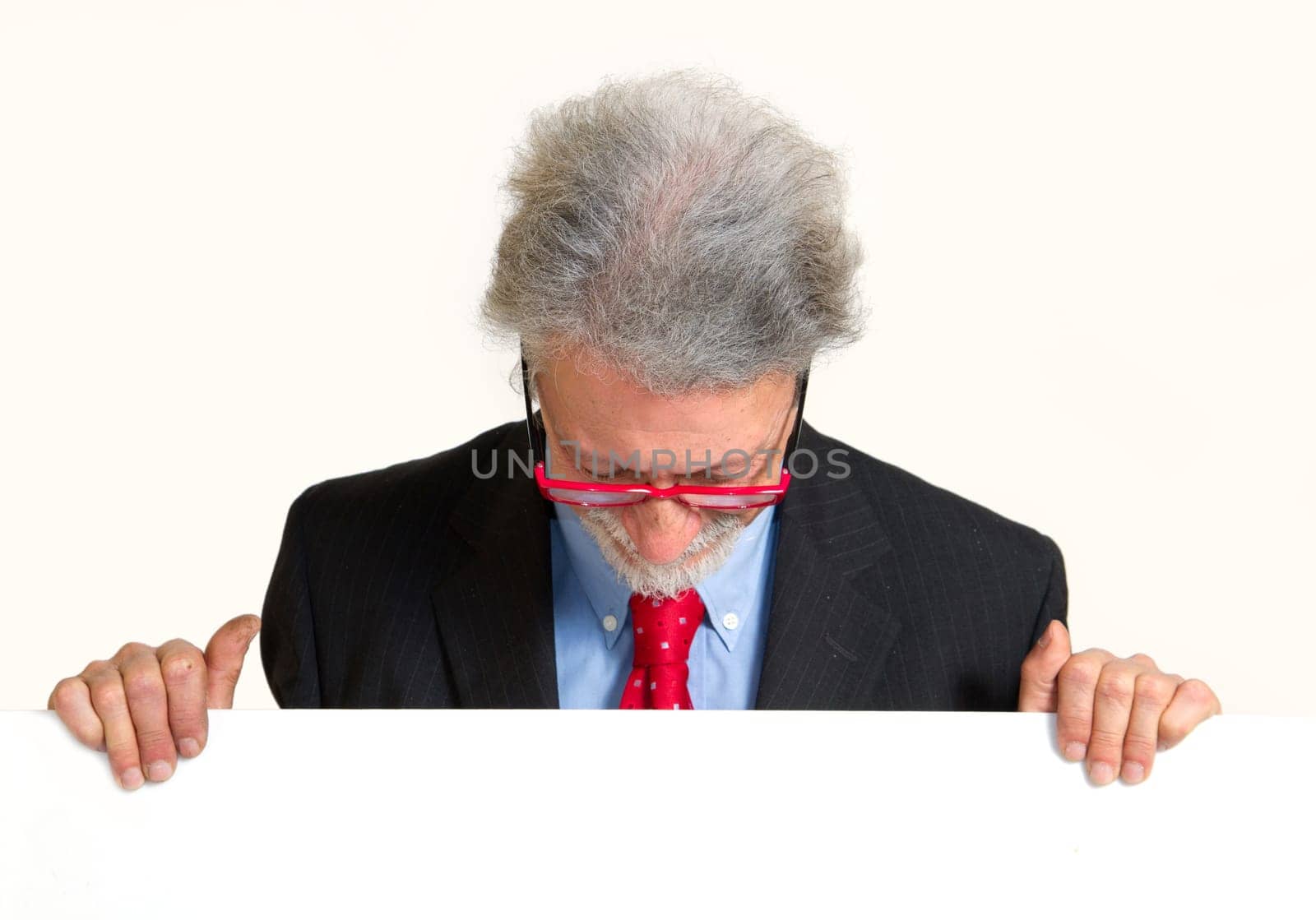 man holds blank signs isolated